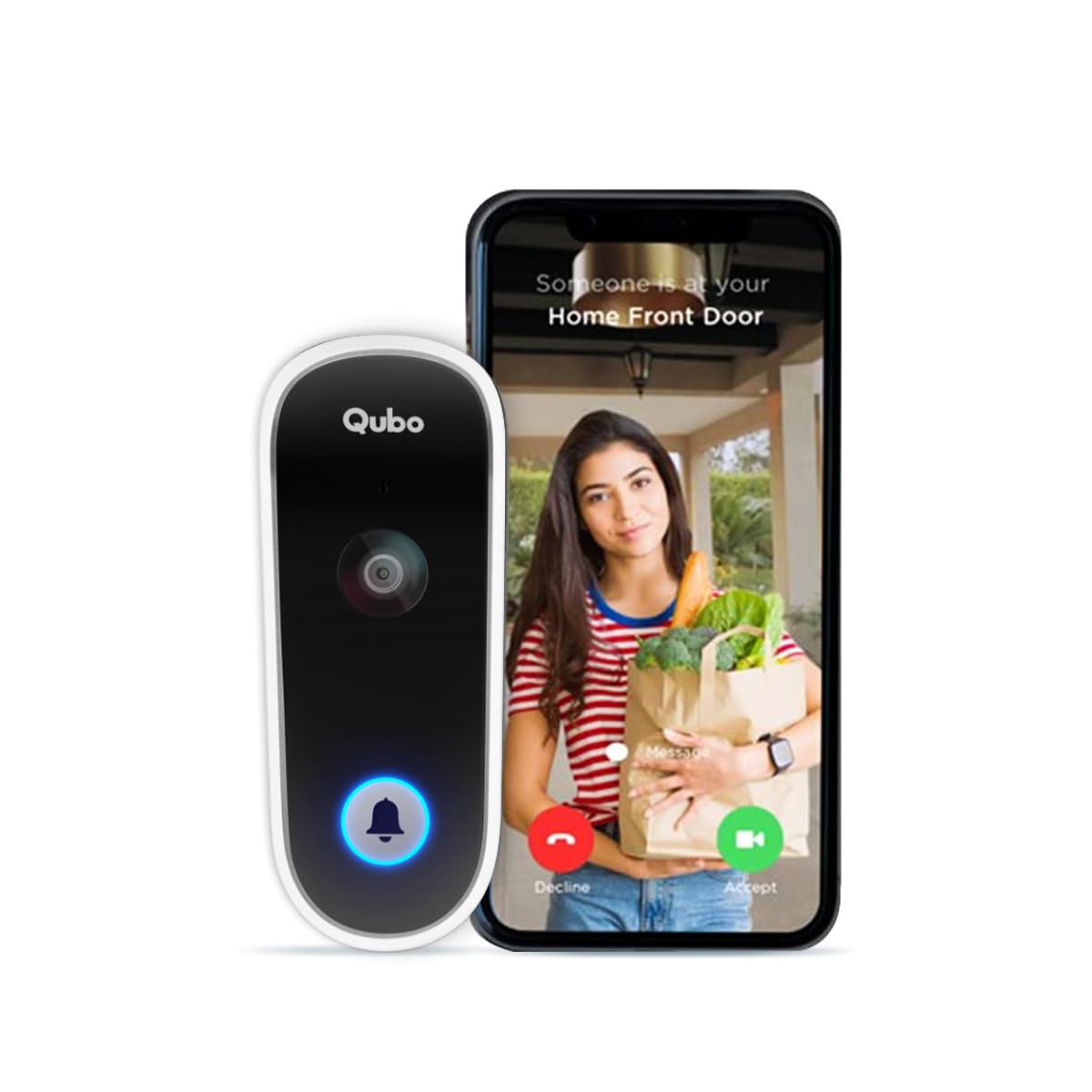 Qubo Smart WiFi Video Doorbell from Hero Group | Instant Phone Visitor Video Call | Intruder Alarm System | 1080P FHD Camera | 2-Way Talk | Alexa & OK Google | Plug and Play AC Chime | Made in India