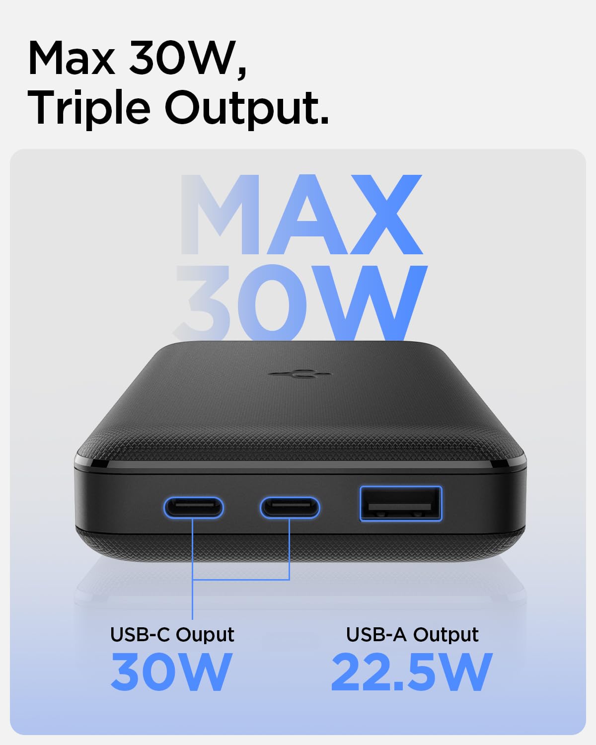 (Open Box) Spigen 20000 mAh, 30W Fast Charging Power Bank for MacBook Pro with 30W for 2 USB-C Ports, 22.5W for 1 USB-A Port, Included USB-C to USB-C Cable - Black (Grade - A+)