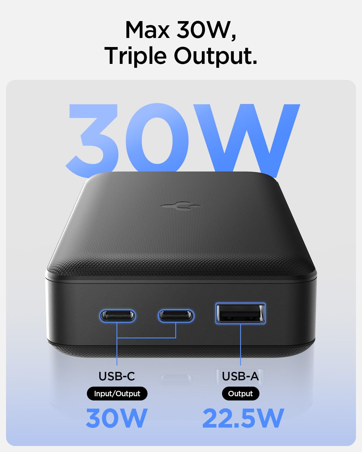 (Open Box) Spigen 20000 mAh, 30W Fast Charging Power Bank for MacBook Pro with 30W for 2 USB-C Ports, 22.5W for 1 USB-A Port, Included USB-C to USB-C Cable - Black (Grade - A+)