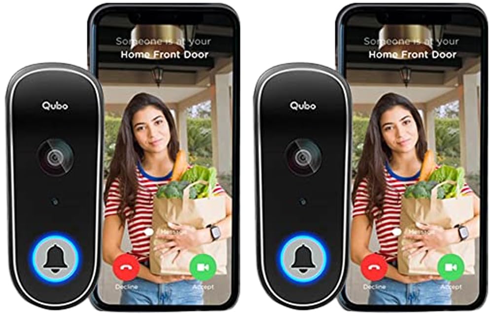 Qubo Smart WiFi Video Doorbell from Hero Group | Instant Phone Visitor Video Call | Intruder Alarm System | 1080P FHD Camera | 2-Way Talk | Alexa & OK Google | Plug and Play AC Chime | Made in India