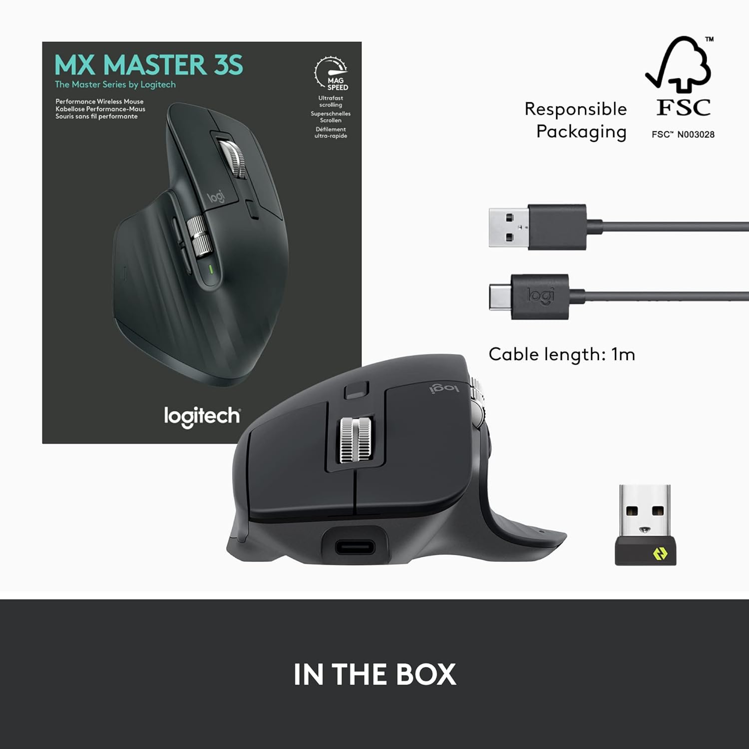 Logitech MX Master 3S - Wireless Performance Mouse with Ultra-Fast Scrolling, Ergo, 8K DPI, Track on Glass - Unboxed