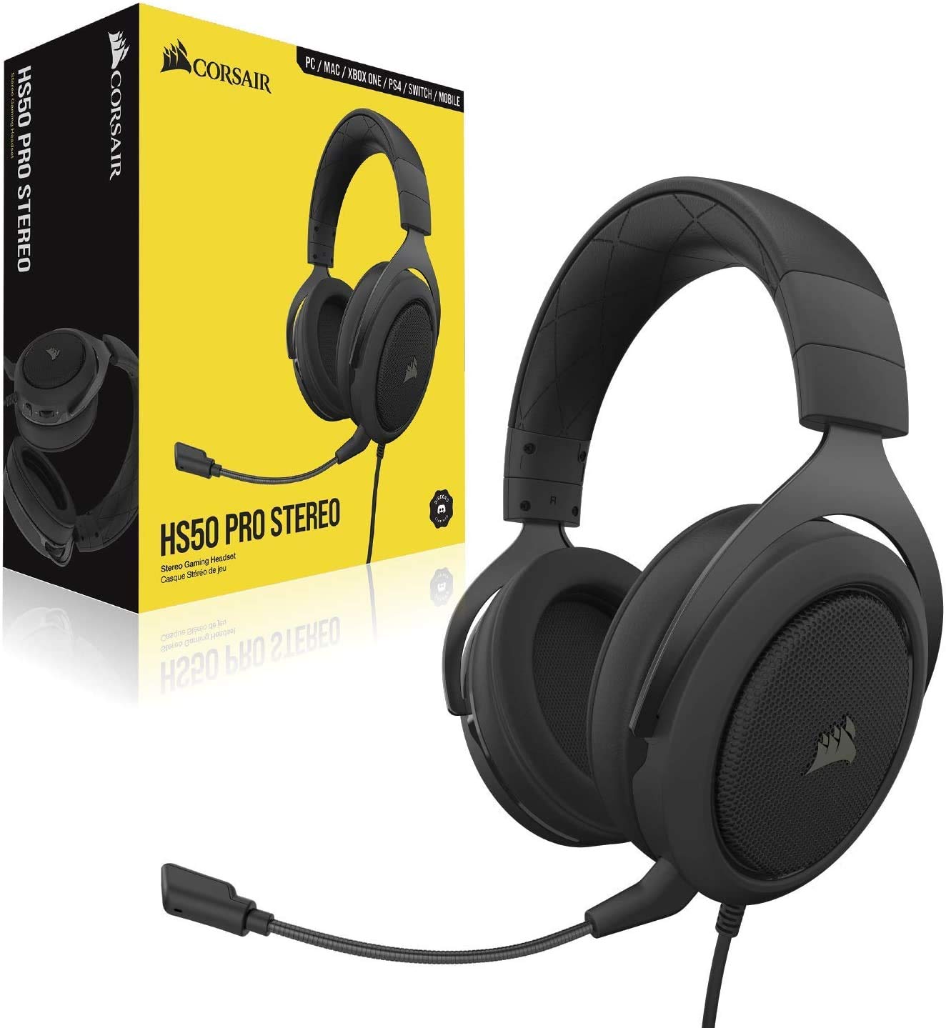 (Open Box) Corsair Hs50 Pro Wired On Ear Headphones with Mic (Carbon Black) (Grade - A+)