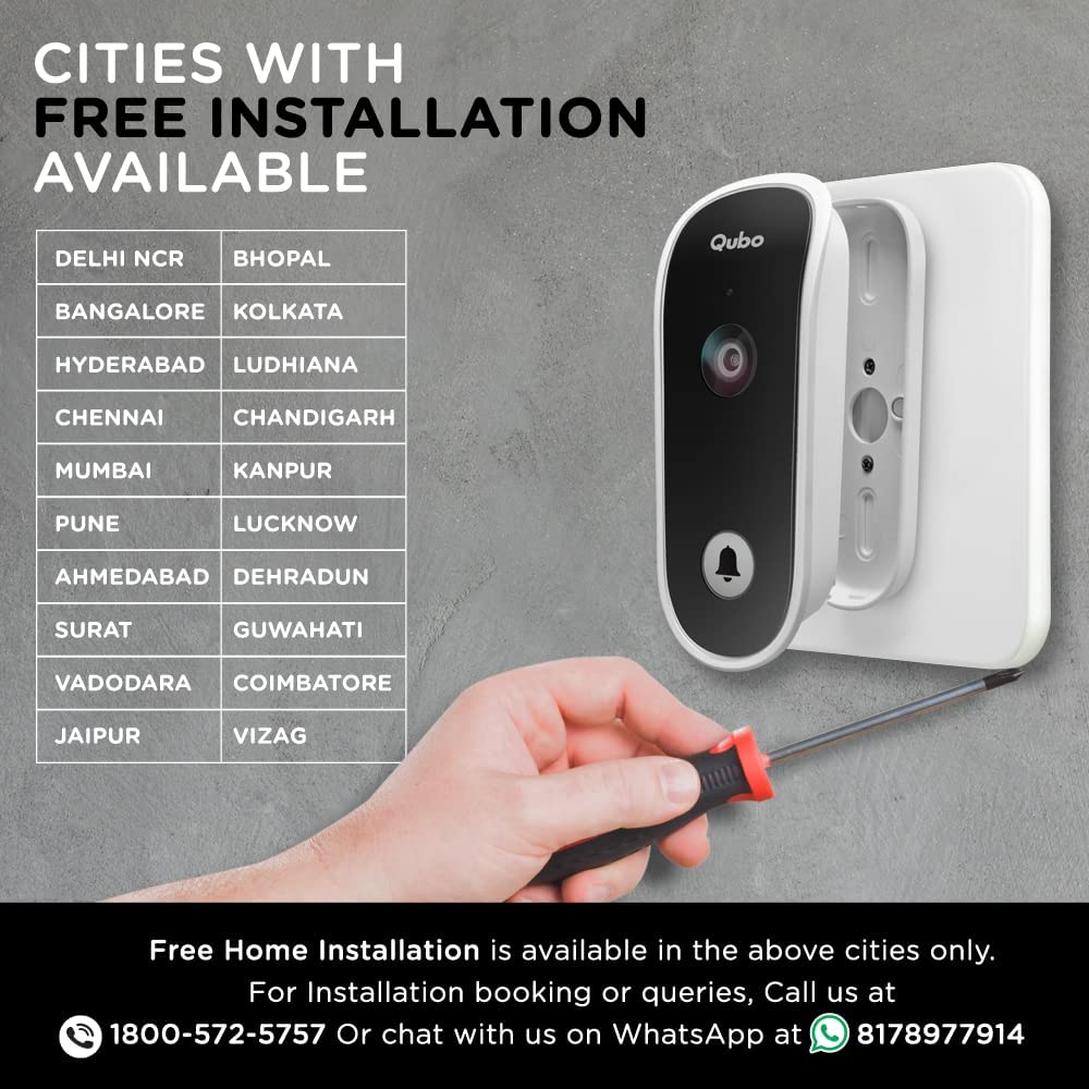 Qubo Smart WiFi Video Doorbell from Hero Group | Instant Phone Visitor Video Call | Intruder Alarm System | 1080P FHD Camera | 2-Way Talk | Alexa & OK Google | Plug and Play AC Chime | Made in India