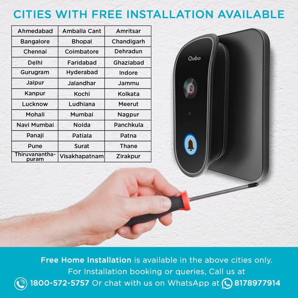 Qubo Smart WiFi Video Doorbell from Hero Group | Instant Phone Visitor Video Call | Intruder Alarm System | 1080P FHD Camera | 2-Way Talk | Alexa & OK Google | Plug and Play AC Chime | Made in India