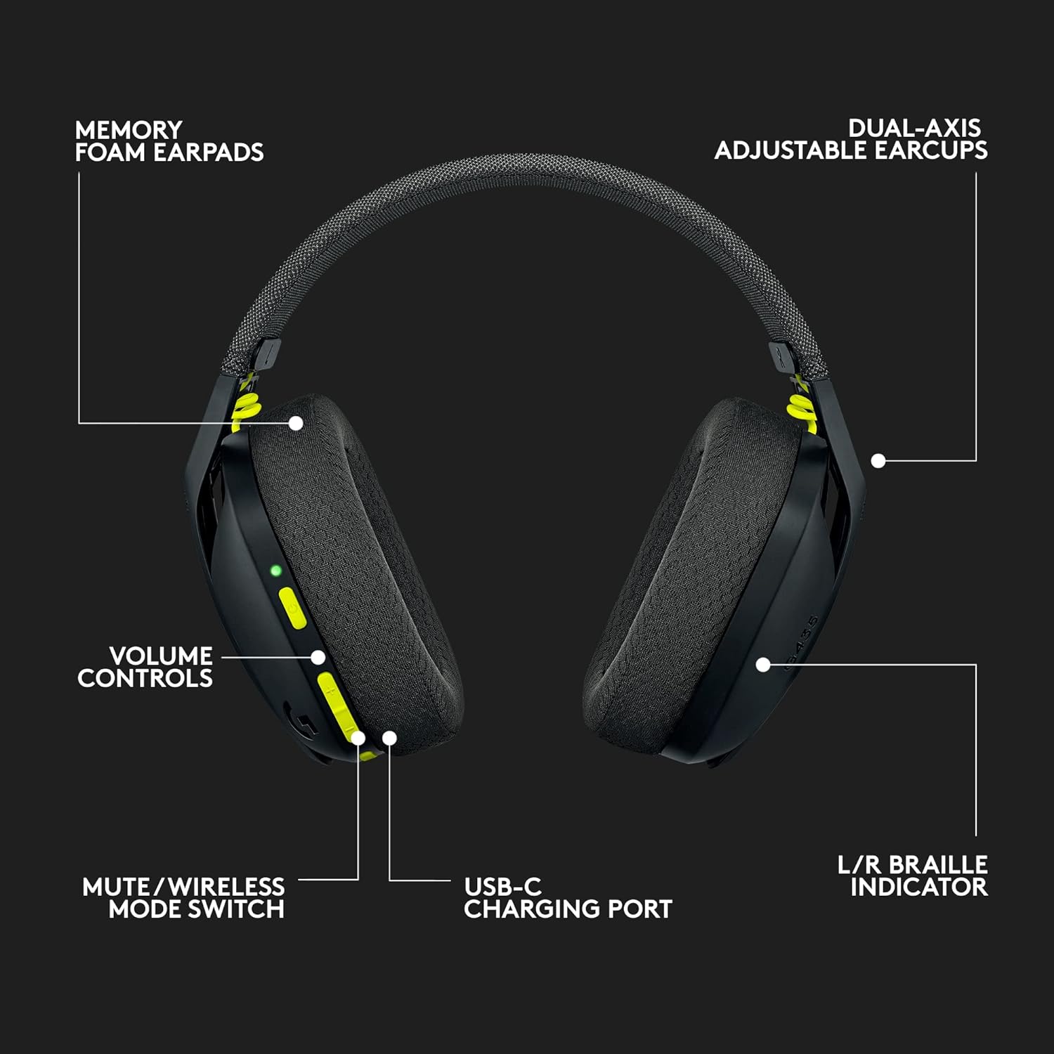 (Open Box) Logitech G435 Lightspeed and Bluetooth Wireless Over Ear Gaming Headphones - Lightweight, with mics, 18h Battery, Compatible with Dolby Atmos, PC, PS4, PS5, Mobile - Grade A+