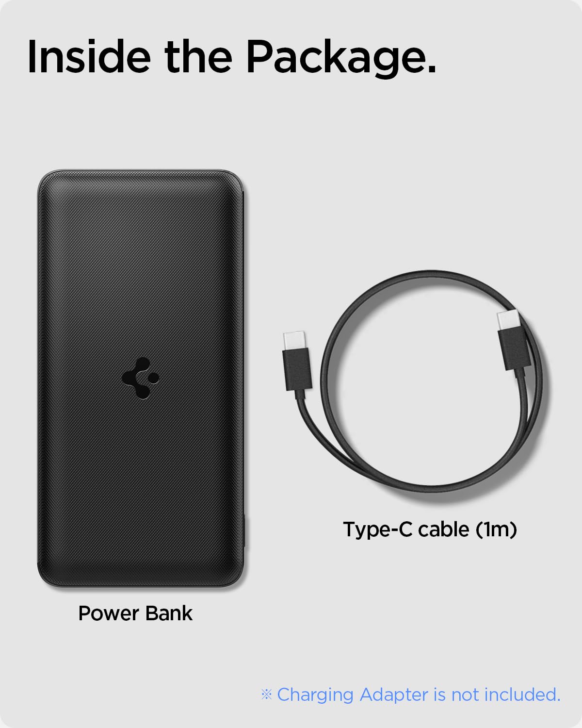 (Open Box) Spigen 20000 mAh, 30W Fast Charging Power Bank for MacBook Pro with 30W for 2 USB-C Ports, 22.5W for 1 USB-A Port, Included USB-C to USB-C Cable - Black (Grade - A+)