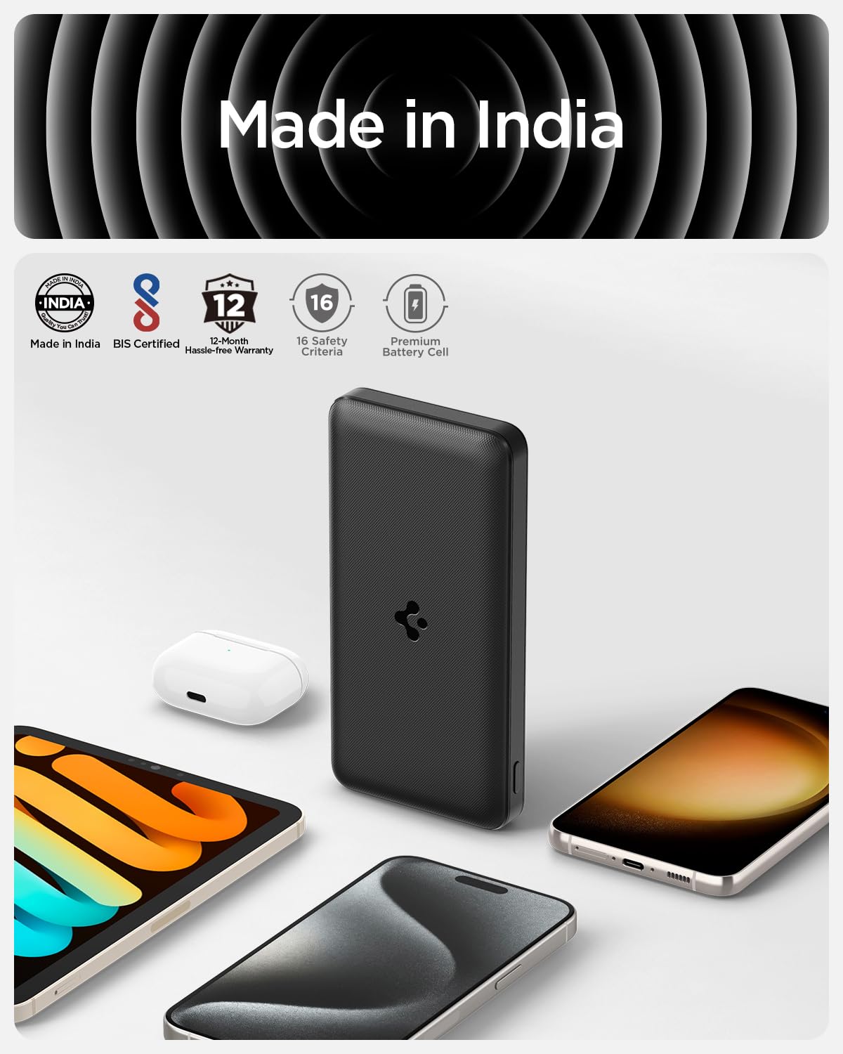 (Open Box) Spigen 20000 mAh, 30W Fast Charging Power Bank for MacBook Pro with 30W for 2 USB-C Ports, 22.5W for 1 USB-A Port, Included USB-C to USB-C Cable - Black (Grade - A+)