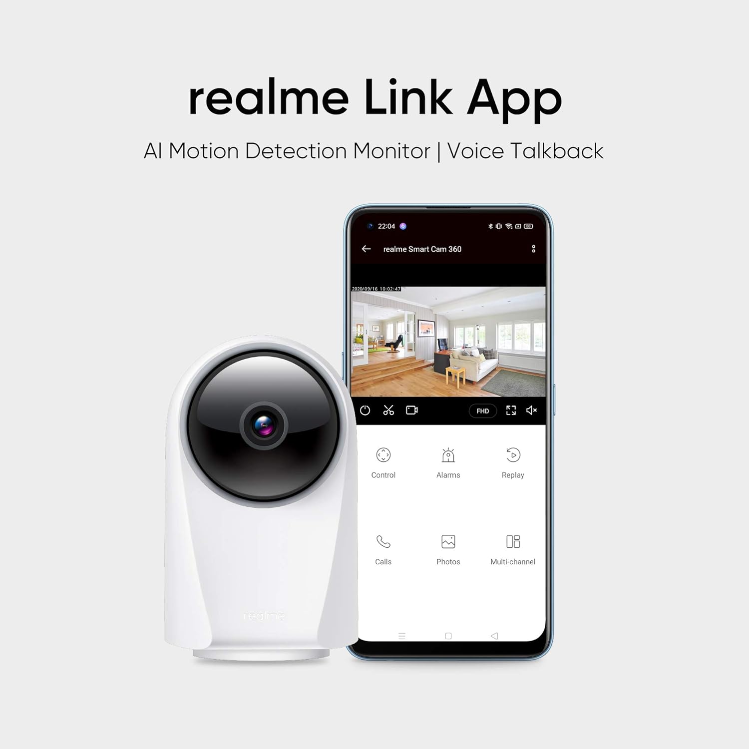 (Open Box) Realme 360 Deg 1080p Full HD WIFI Smart Security Camera (White) | Alexa Enabled | 2-Way Audio | Night Vision | Motion Tracking & Intruder Alert, 7.1cm x 6.58cm x 11.43cm (Grade - A+)