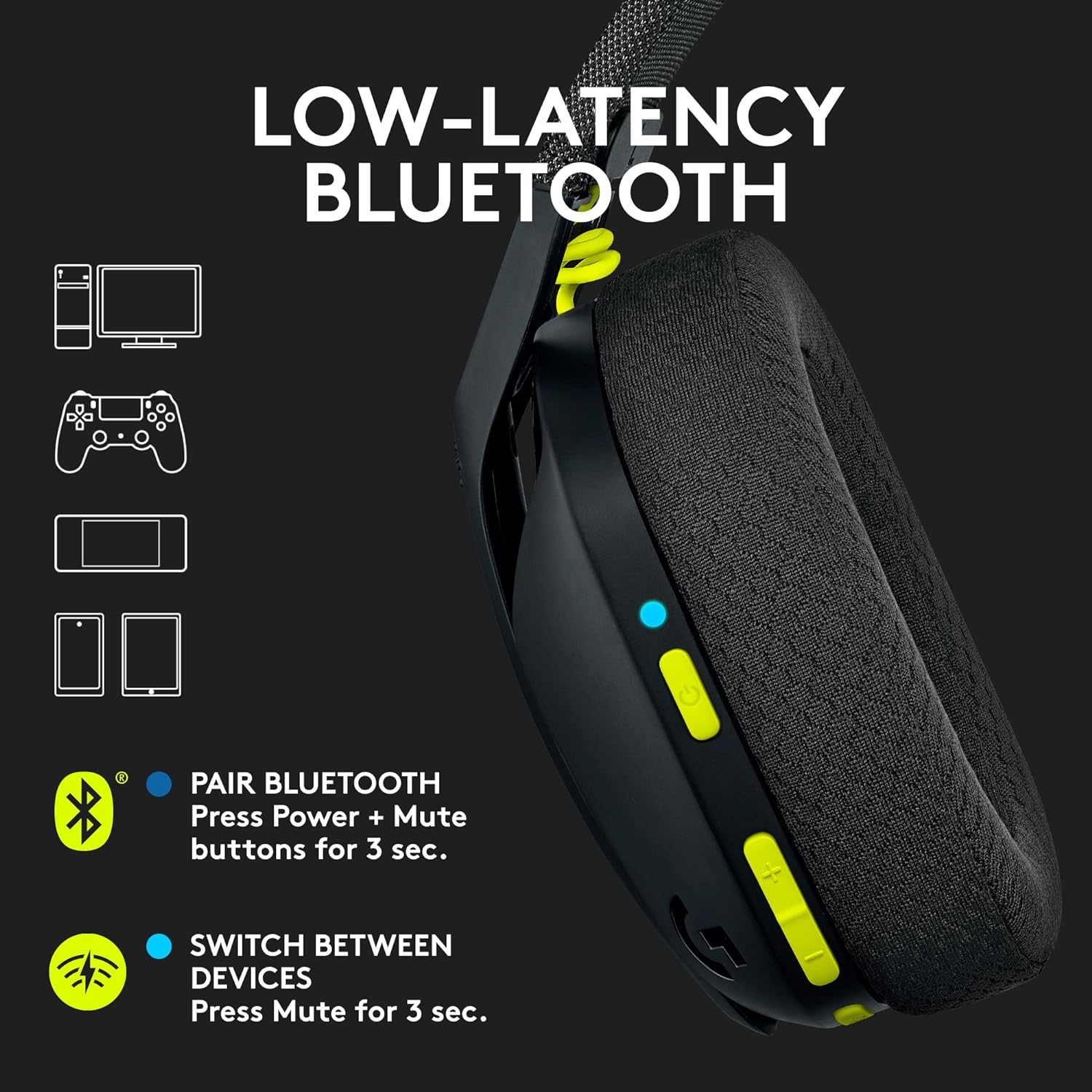 (Open Box) Logitech G435 Lightspeed and Bluetooth Wireless Over Ear Gaming Headphones - Lightweight, with mics, 18h Battery, Compatible with Dolby Atmos, PC, PS4, PS5, Mobile - Grade A+