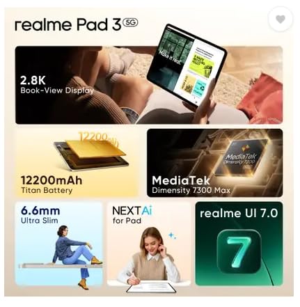 realme Pad 3 with Biggest Battery in Segment 8 GB RAM 128 GB ROM 11.6 inch with Wi-Fi Only Tablet (Space Grey)