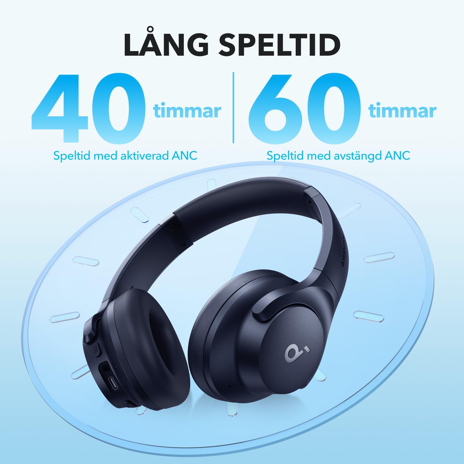 soundcore by Anker Q20i Hybrid Active Noise Cancelling Headphones, Wireless Over-Ear Bluetooth, 40H Long ANC Playtime, Hi-Res Audio, Big Bass, Customize via an App, Transparency Mode - Sealed