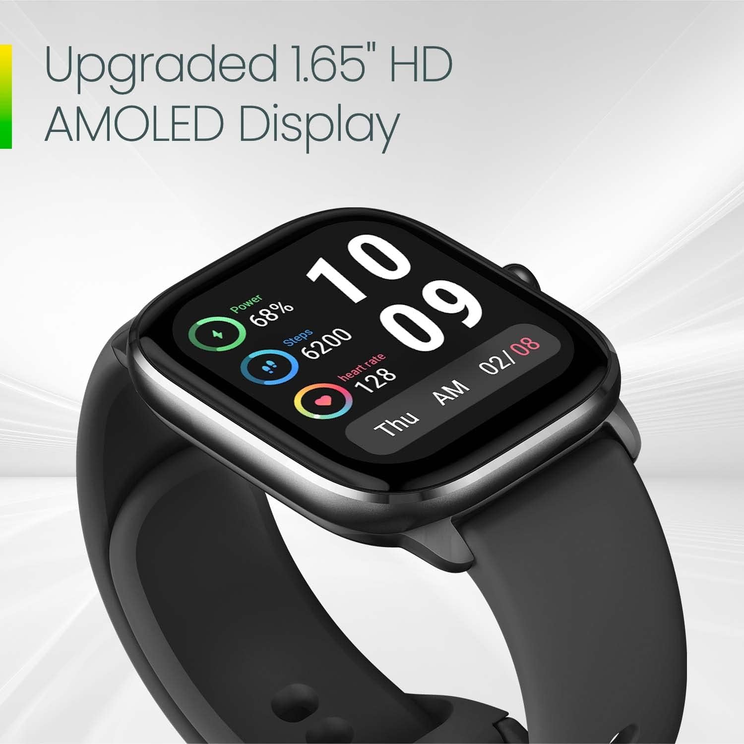 Amazfit Active 42mm AMOLED Smart Watch, Built in GPS, 14day Battery, 5ATM Water Resistant, for iOS & Android, Accurate Readings, BT Calls, Strava Support, Temperature Sensor, VO₂ Max (Midnight Black)