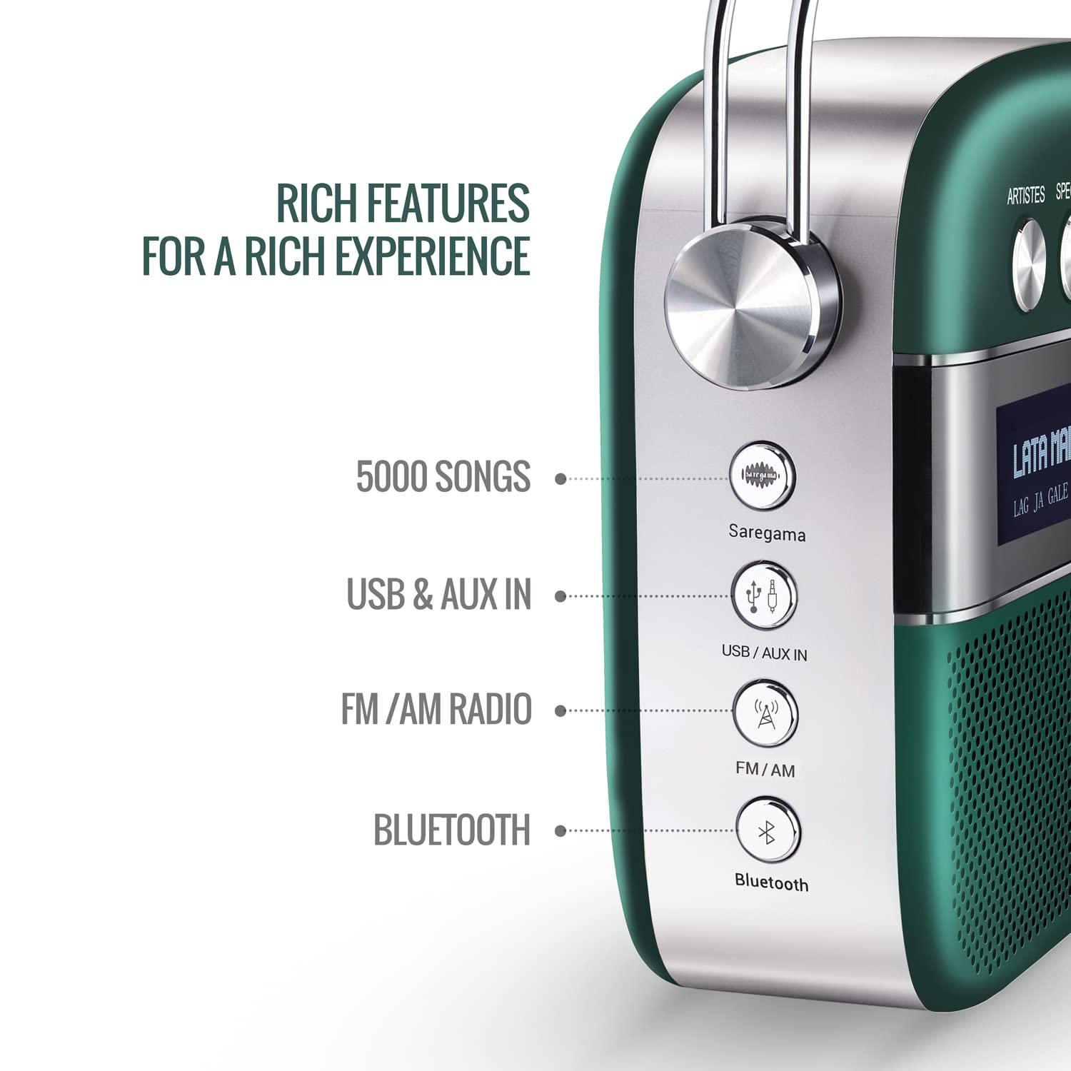 Saregama Carvaan Hindi - Portable Music Player with 5000 Preloaded Songs, FM/BT/AUX - Unboxed