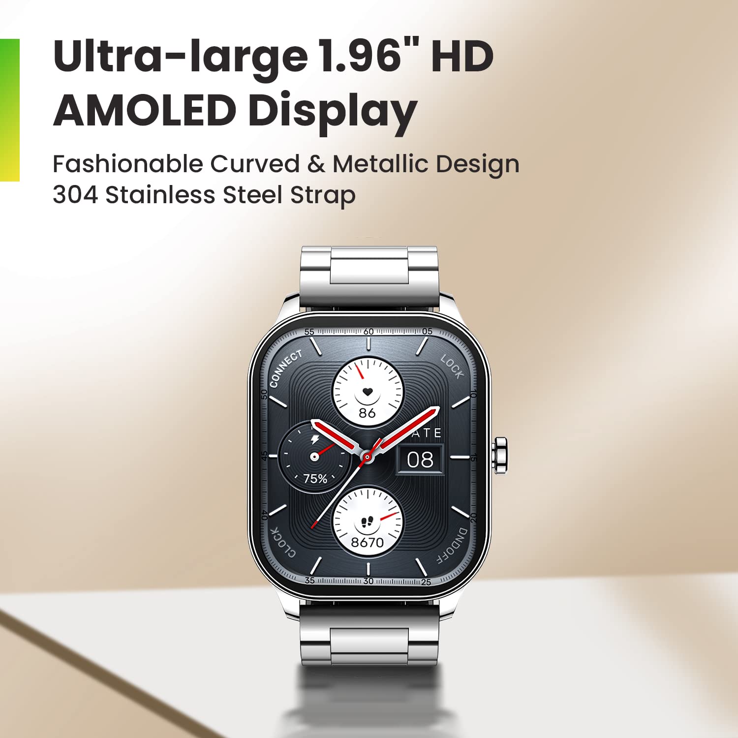 Amazfit Pop 3S Smart Watch with 1.96" AMOLED Display, BT Calling, SpO2, 12-Day Battery Life, 304 Stainless Steel, AI Voice Assistance, 100 Sports Modes, 24H HR Monitor, Music Control - Sealed
