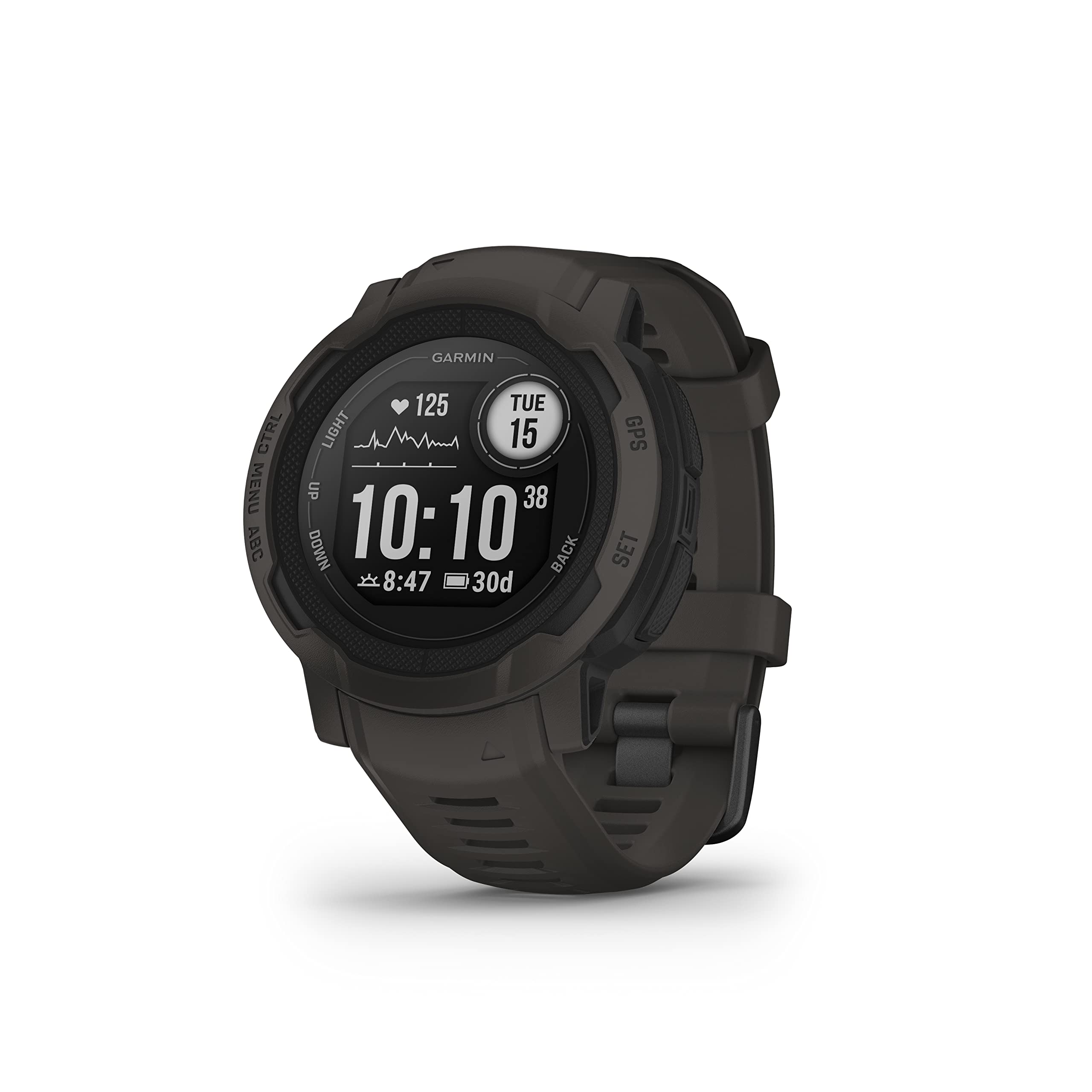 Garmin Instinct 2, Graphite Smartwatch, Built-in Sports Apps and Health Monitoring, Ultra tough Design Features, Graphite - Unboxed