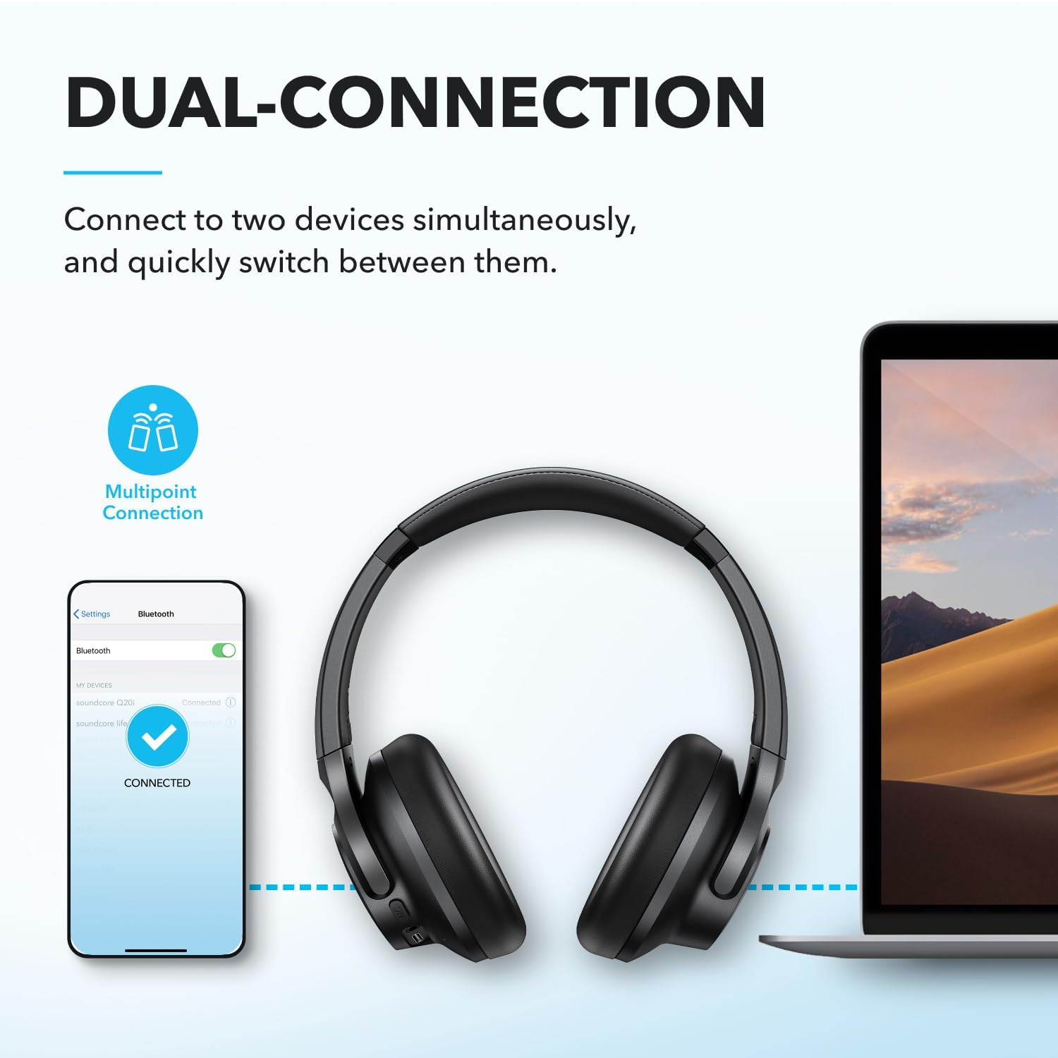 soundcore by Anker Q20i Hybrid Active Noise Cancelling Headphones, Wireless Over-Ear Bluetooth, 40H Long ANC Playtime, Hi-Res Audio, Big Bass, Customize via an App, Transparency Mode - Sealed