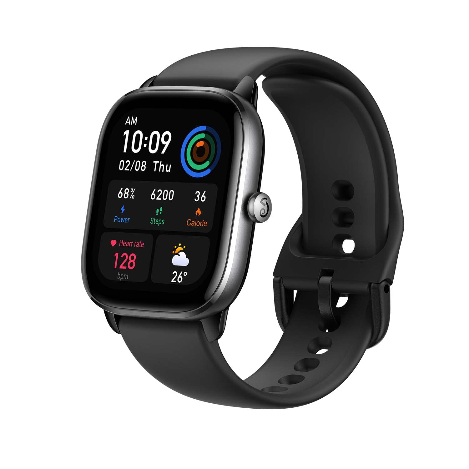 Amazfit Active 42mm AMOLED Smart Watch, Built in GPS, 14day Battery, 5ATM Water Resistant, for iOS & Android, Accurate Readings, BT Calls, Strava Support, Temperature Sensor, VO₂ Max (Midnight Black)