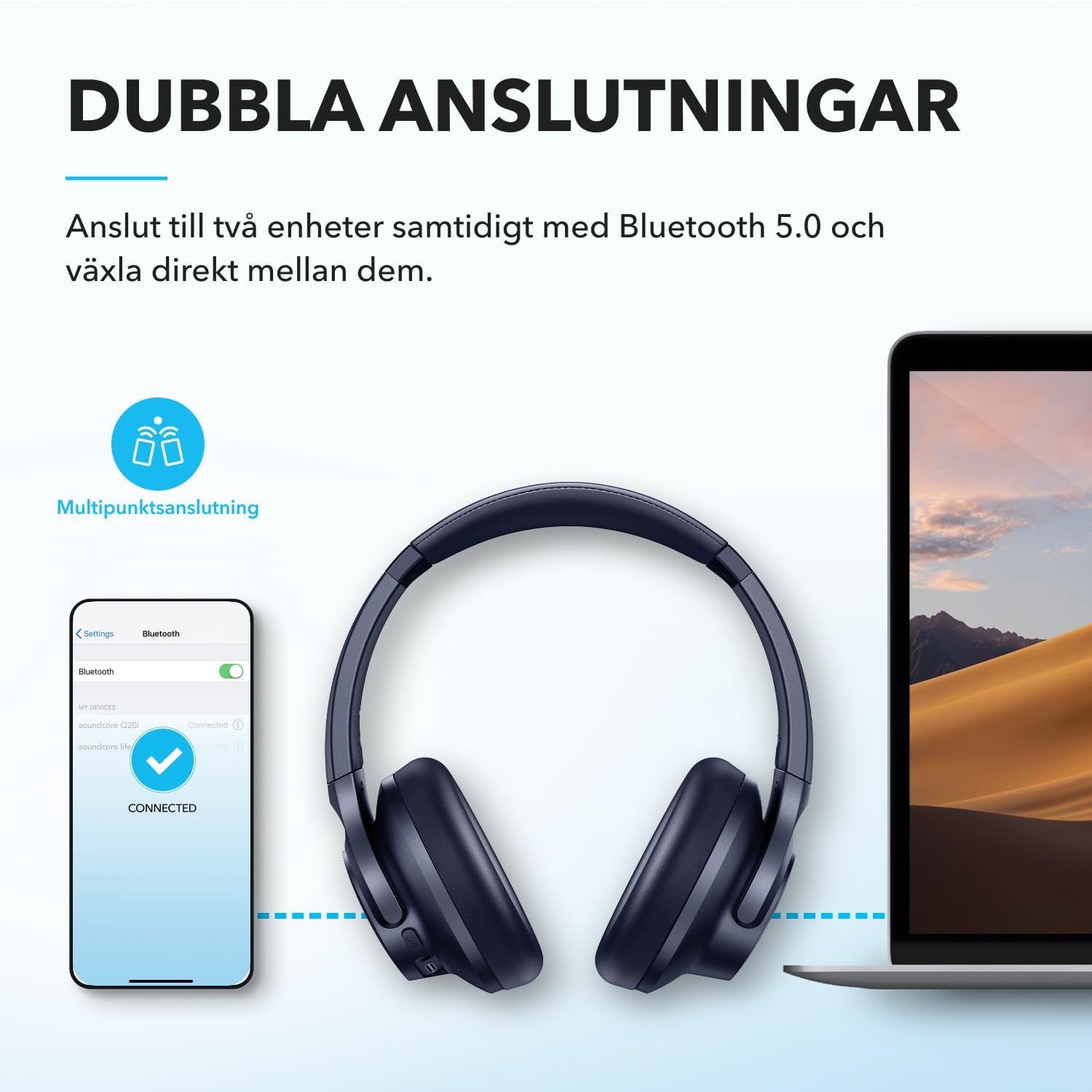 soundcore by Anker Q20i Hybrid Active Noise Cancelling Headphones, Wireless Over-Ear Bluetooth, 40H Long ANC Playtime, Hi-Res Audio, Big Bass, Customize via an App, Transparency Mode - Sealed