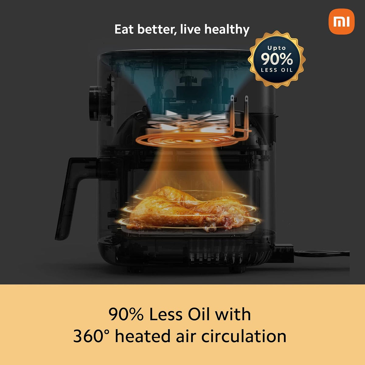 Xiaomi Smart Air Fryer for 4-5 People|90% Less Fat l 1500W Fast Cooking|7 Pre-set Menus|Grill, Bake, Fry, Reheat, Defrost|40-200 C l Dual Speed Technology|Voice Control|90+ Recipe 3.5 liter - Sealed