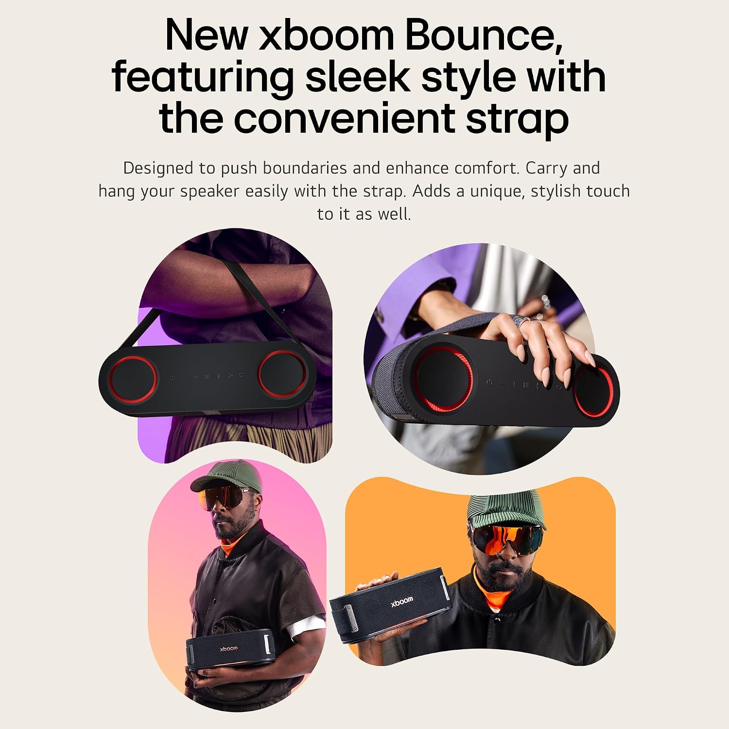 LG XBOOM Bounce Wireless Portable Bluetooth Speaker, Upward Dual Passive Radiators, AI Sound, AI Lighting, 30Hrs Playtime, Bass Boost, IP67 Water & Dustproof, Built in Power Bank, Carrying Strap