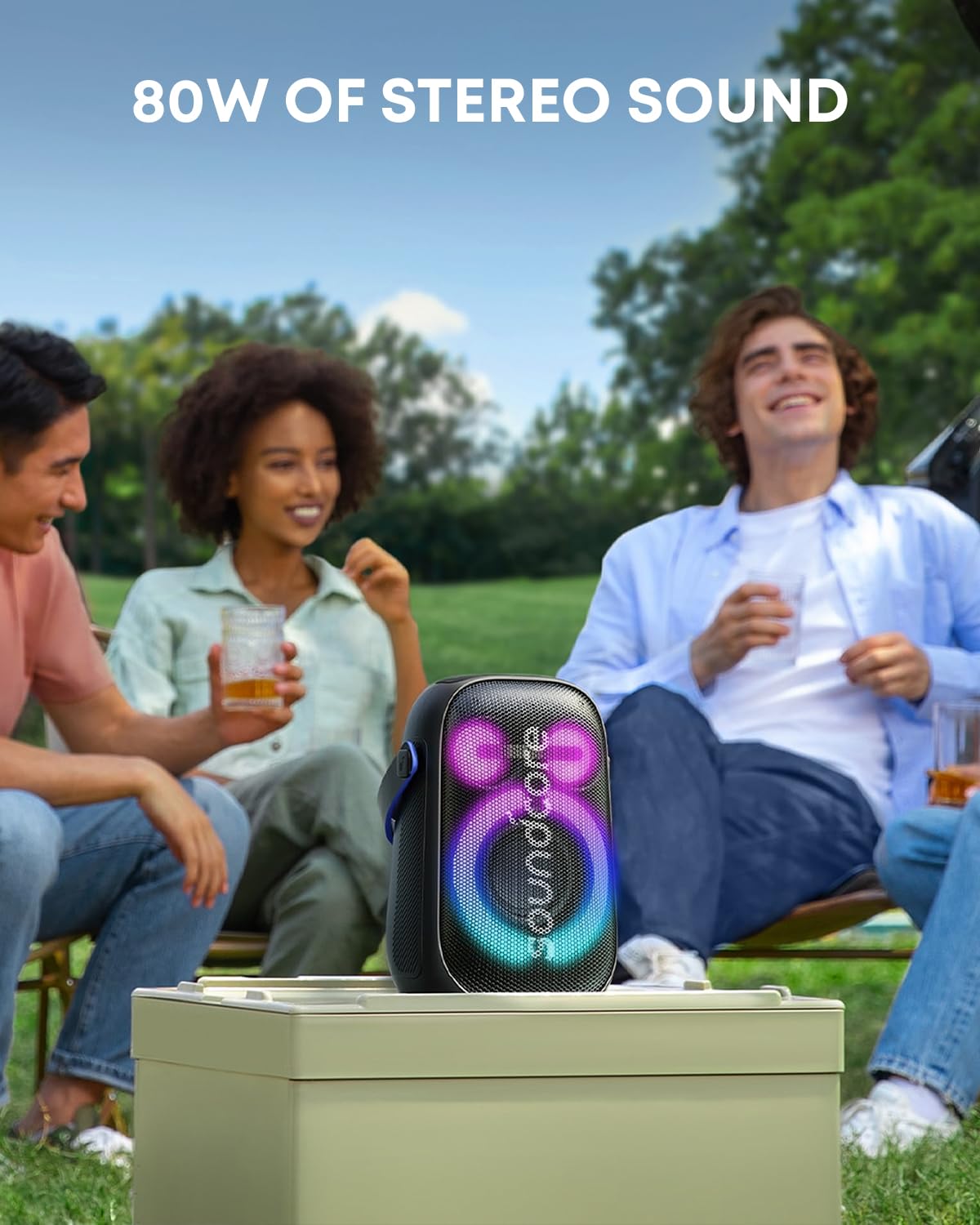 Soundcore Anker Rave Neo 2 Portable Speaker with 80W Stereo Sound,Partycast 2.0,Light Show,Ipx7 Waterproof(Floats On Water) 18H Playtime,Customizable Eq & Bass Up for Party,Backyard-Black,USB - Unboxed