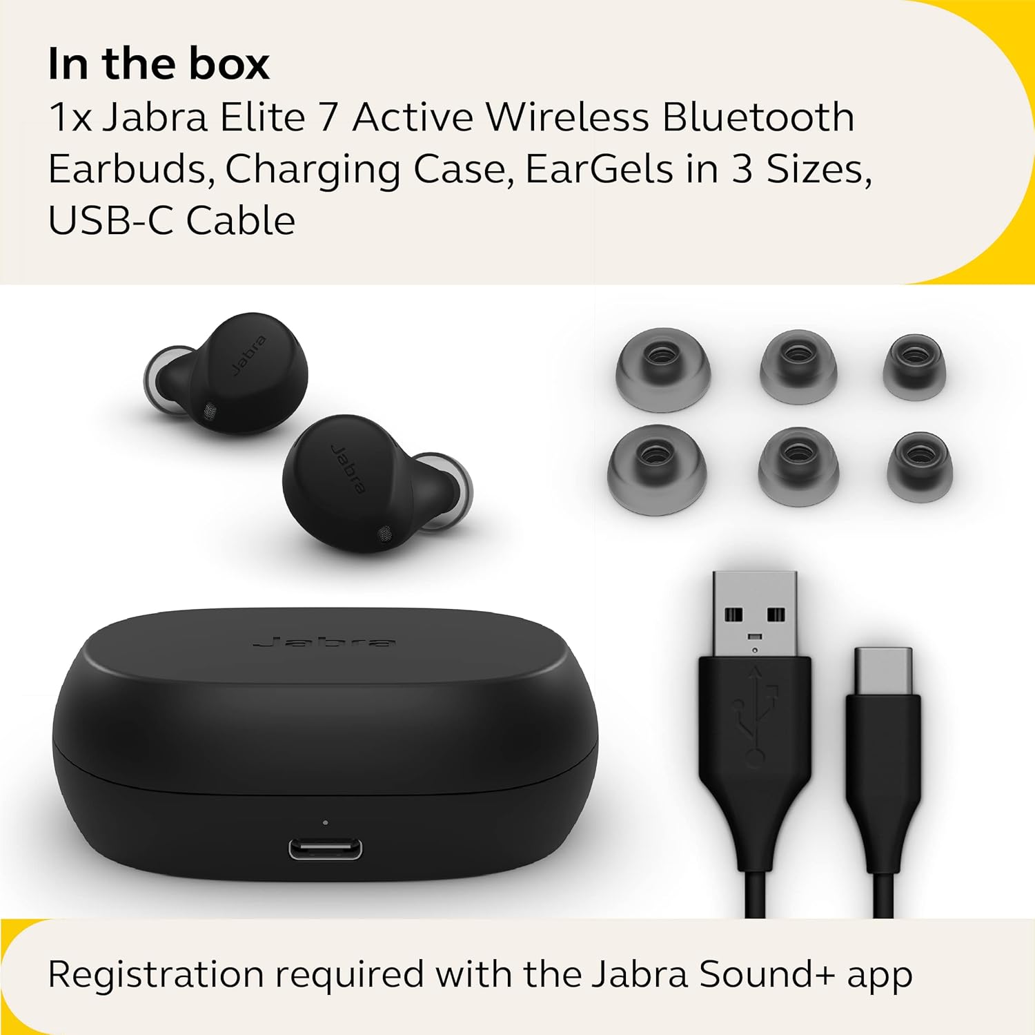 Jabra Elite 7 Active in-Ear Bluetooth Earbuds - True Wireless Sports Ear Buds with Jabra ShakeGrip for The Ultimate Active fit and Adjustable Active Noise Cancellation - Black