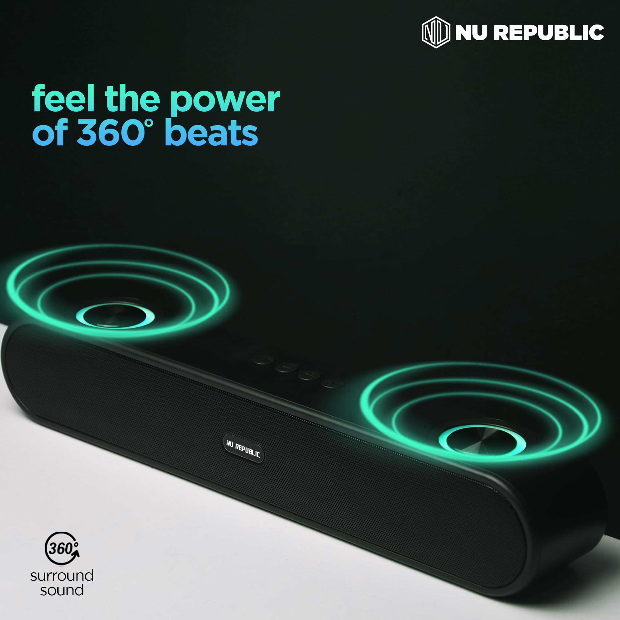 Nu Republic Party Box 16 Bluetooth Soundbar with X-Bass Technology, Upto 10 Hrs Playtime, Multiple RGB LED Lights, 16 W Output - Unboxed