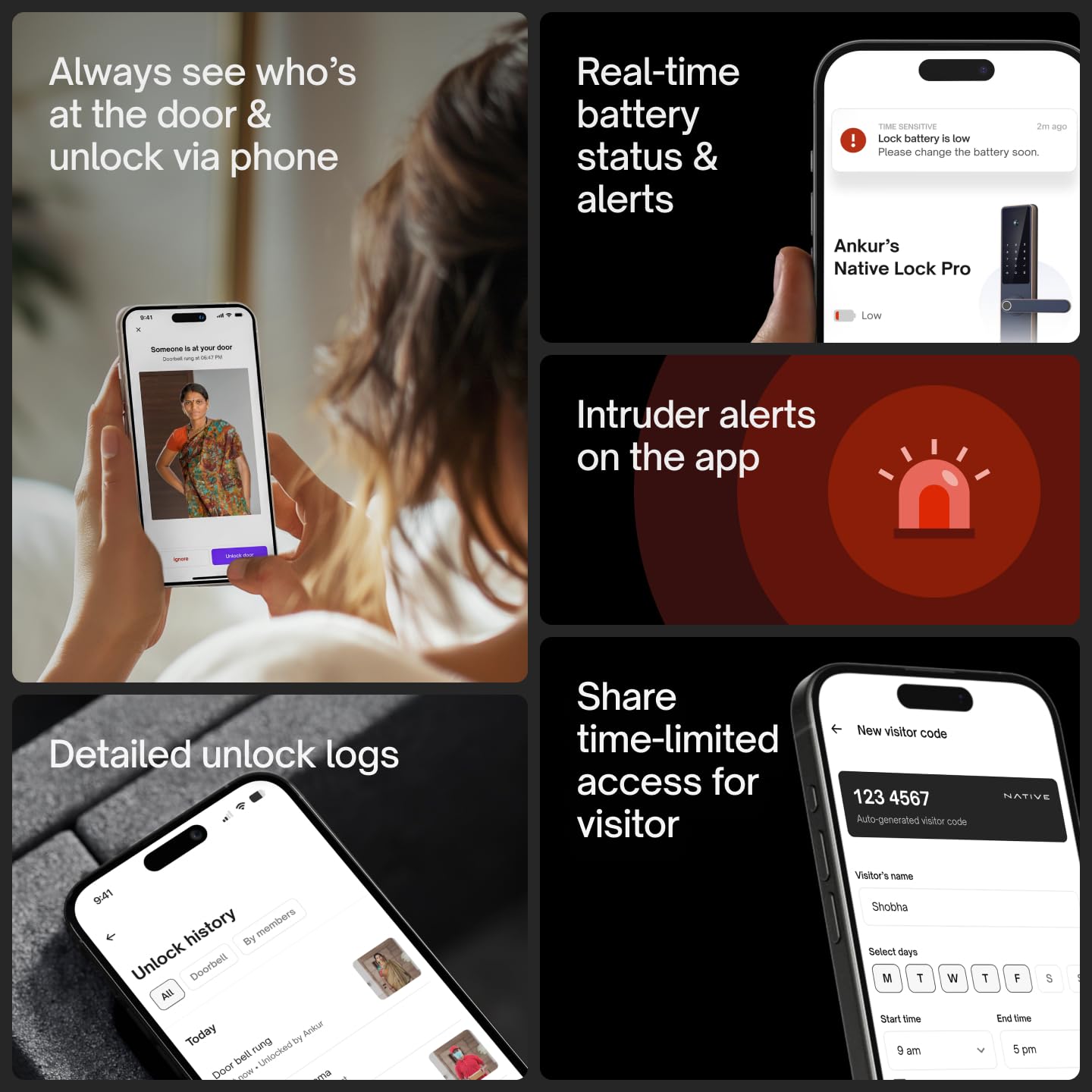 Native by Urban Company Lock Pro Smart Door Lock with in-Built HD Camera & Home Doorbell Connect | 7-Way Unlock | Free Installation | 3-Year Warranty - Unboxed