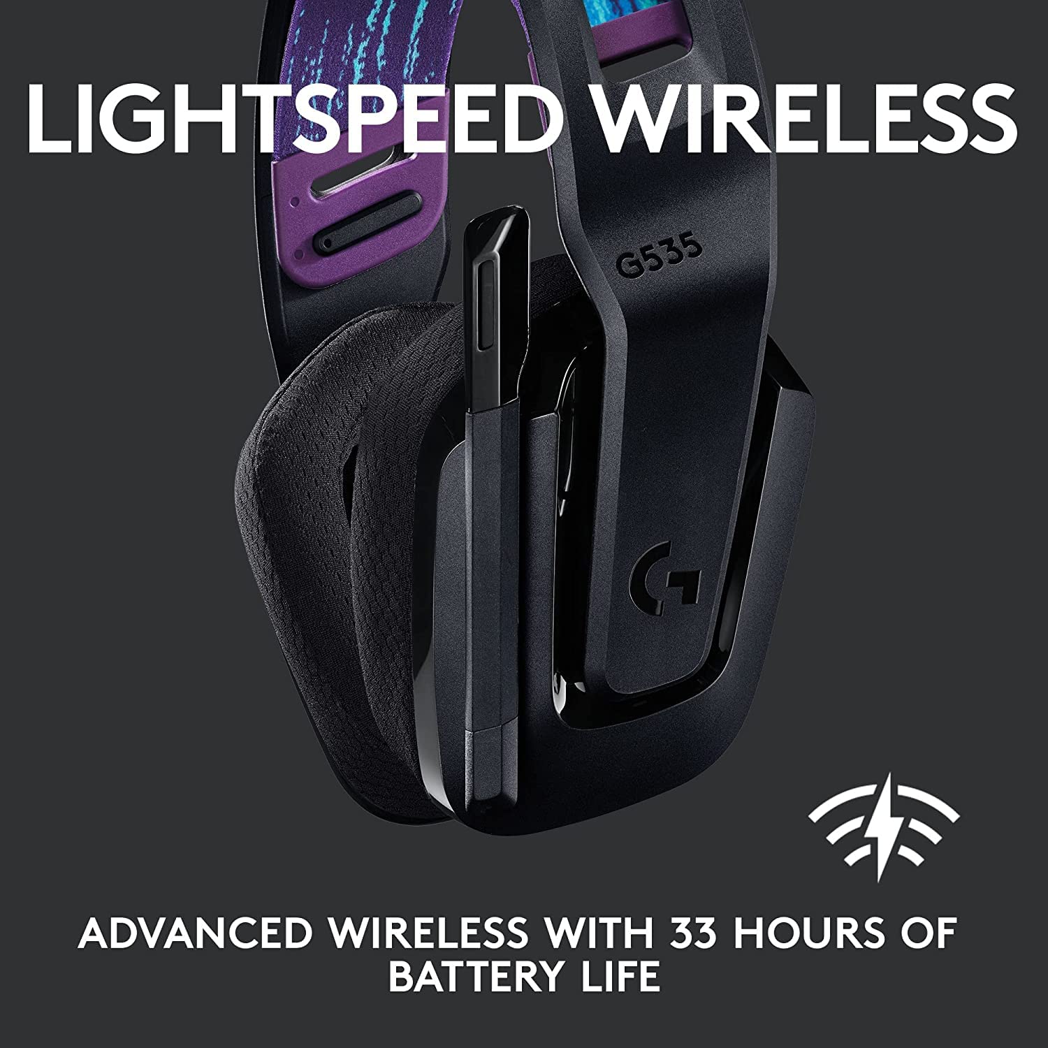 Logitech G535 Lightspeed Wireless Gaming Headset - Lightweight on-Ear Headphones, flip to Mute mic, Stereo, Compatible with PC, PS4, PS5, USB Rechargeable - Black