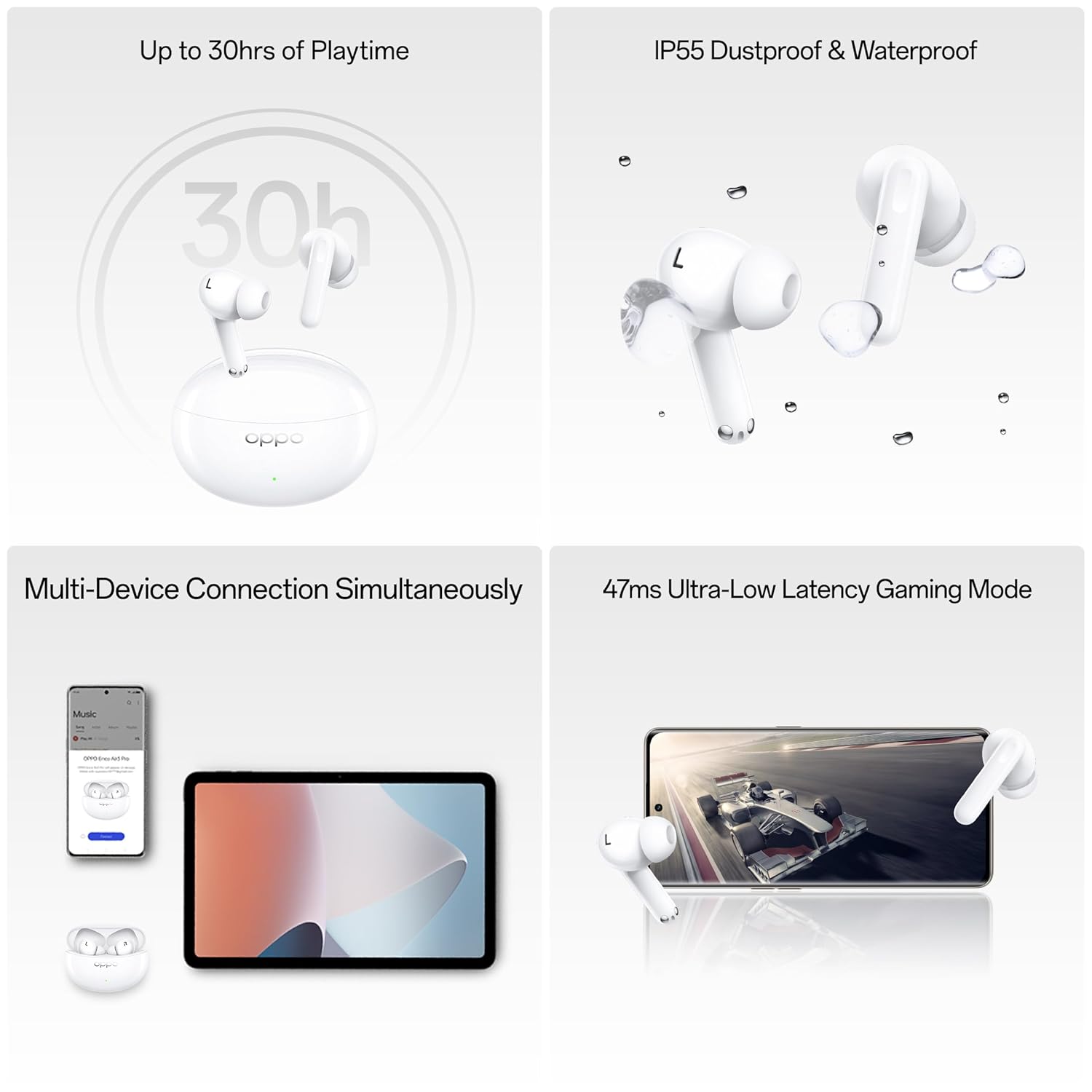 OPPO Enco Air3 Pro True Wireless in Ear Earbuds with Industry First Composite Bamboo Fiber, 49dB ANC, 30H Playtime, 47ms Ultra Low Latency,Fast Charge,BT 5.3 (White)