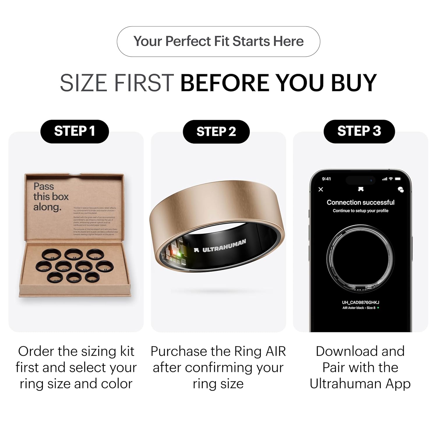 ULTRAHUMAN Ring AIR - Brushed Rose Gold - Size 8 - Smart Ring | No Monthly Subscription | Size First with Sizing Kit | Sleep Tracking Wearable - Heart Rate - Fitness Tracker