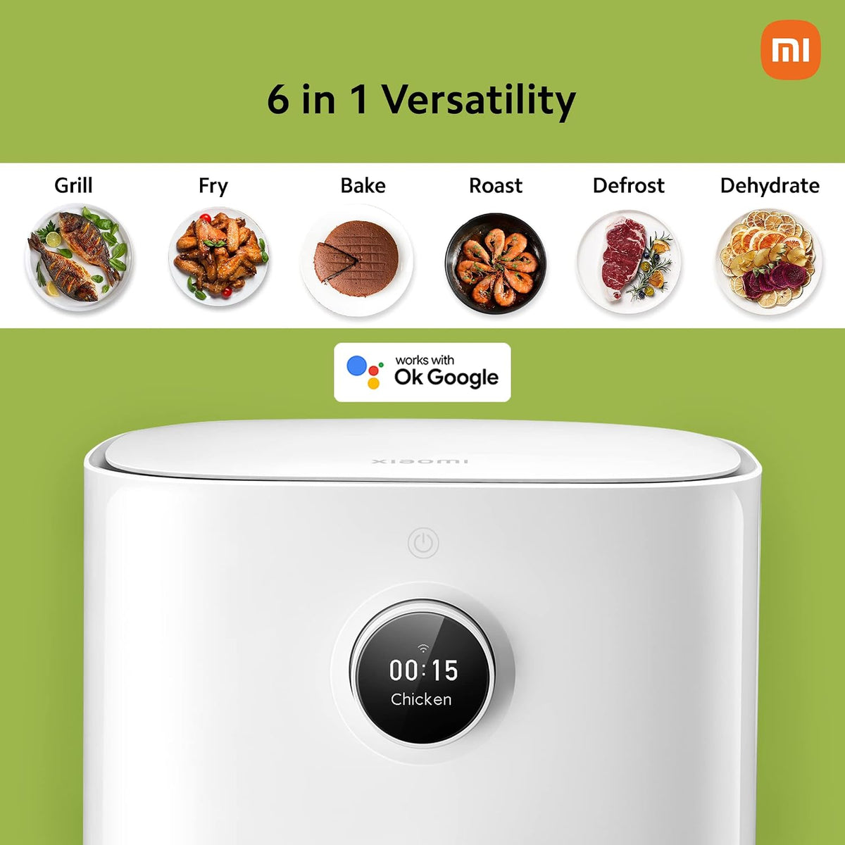 Xiaomi Smart Air Fryer for 4-5 People|90% Less Fat l 1500W Fast Cooking|7 Pre-set Menus|Grill, Bake, Fry, Reheat, Defrost|40-200 C l Dual Speed Technology|Voice Control|90+ Recipe 3.5 liter - Sealed