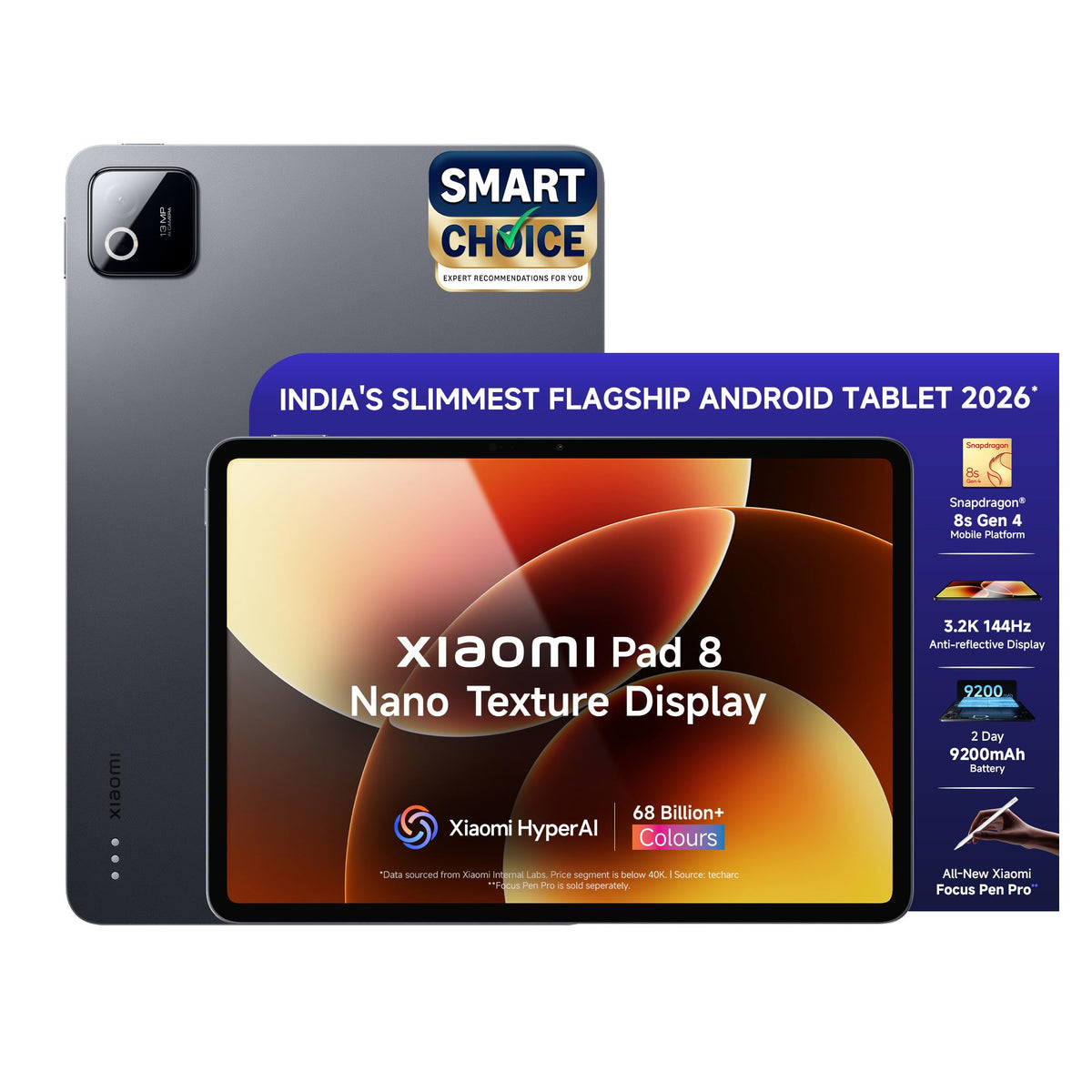 XIAOMI Pad 8, 11.2 -inch (28.44 CM), LCD 3.2K, 12GB RAM, 256GB ROM, Wi-Fi, Quad Speakers Dolby Atmos, Supports Focus Pen, AI Enabled - Unboxed