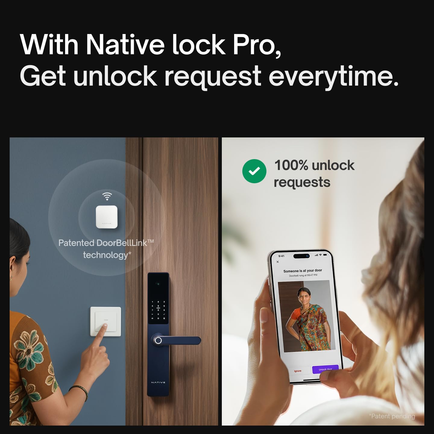 Native by Urban Company Lock Pro Smart Door Lock with in-Built HD Camera & Home Doorbell Connect | 7-Way Unlock | Free Installation | 3-Year Warranty - Unboxed
