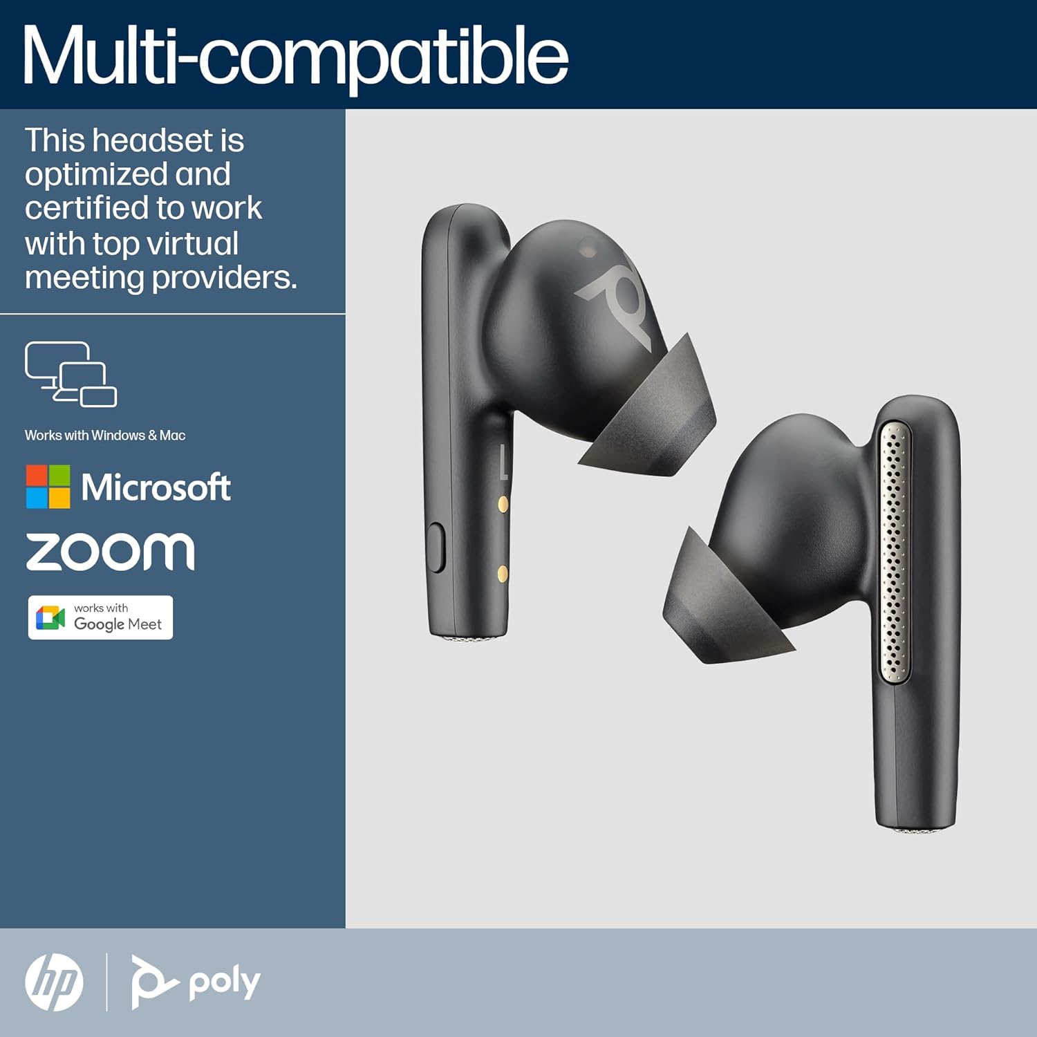 Poly (Plantronics + Polycom)Voyager Free 60 UC True Wireless Earbuds, In-Ear W/Noise-Canceling Mic, 5.8G, Compatible W/Iphone, Android, PC/Mac, Zoom, Teams, Up To 16.5 Hours Talk Time, Black, 7Y8L9AA