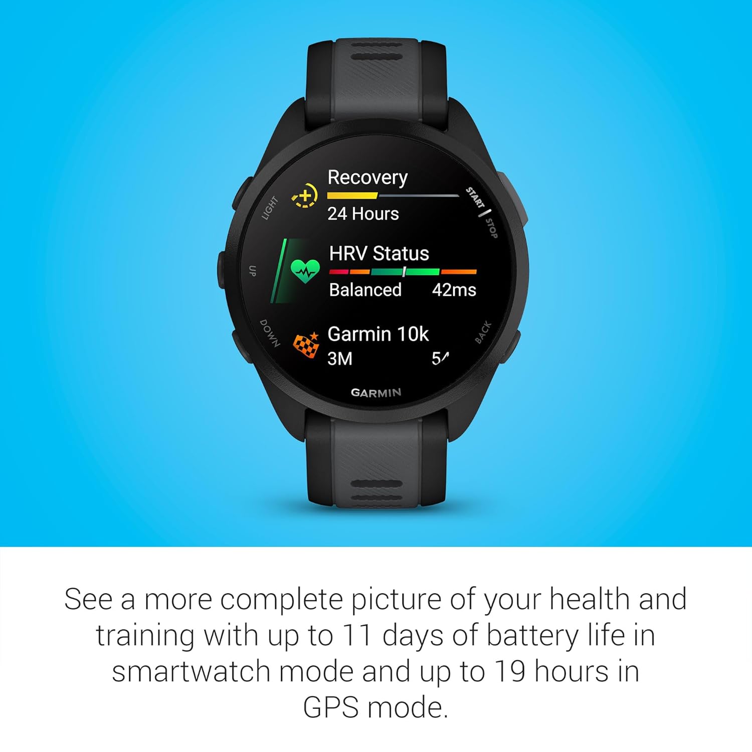 Garmin Forerunner 165, Running Smartwatch with GPS, Colorful AMOLED Display, Training Metrics and Recovery Insights, (Black/Salte Gray)