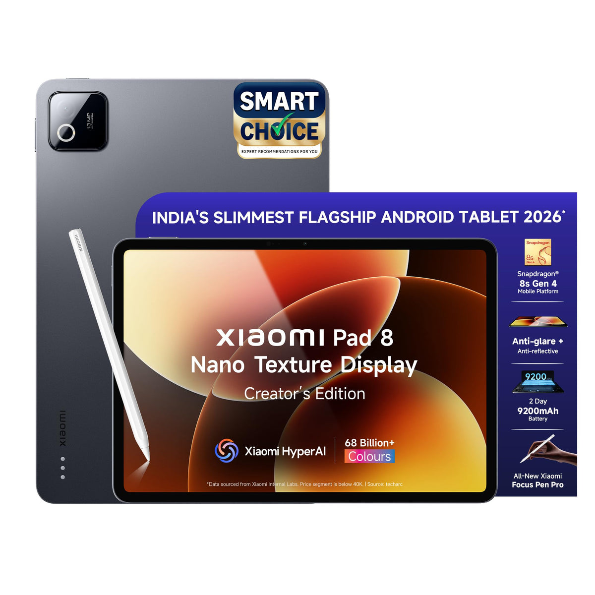XIAOMI Pad 8, 11.2 -inch (28.44 CM), LCD 3.2K, 12GB RAM, 256GB ROM, Wi-Fi, Quad Speakers Dolby Atmos, Supports Focus Pen, AI Enabled - Unboxed