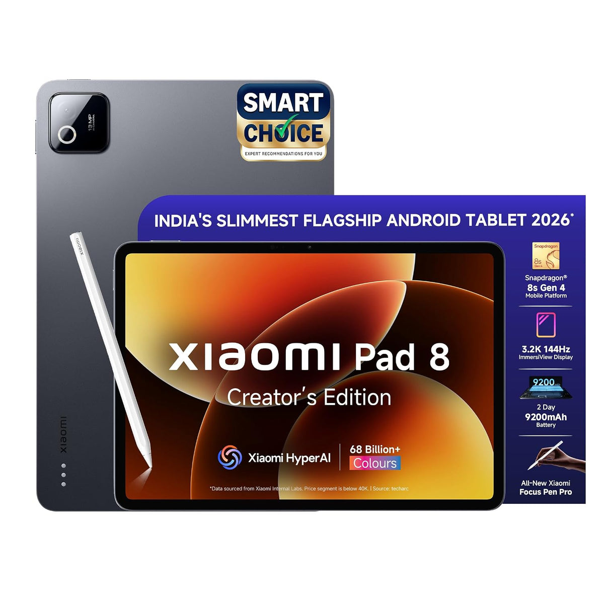 XIAOMI Pad 8 Creator's Edition with Focus Pen Pro, 11.2 -inch (28.44 CM), LCD 3.2K, 12GB RAM, 256GB ROM, Wi-Fi, Quad Speakers Dolby Atmos, Graphite Grey, AI Enabled