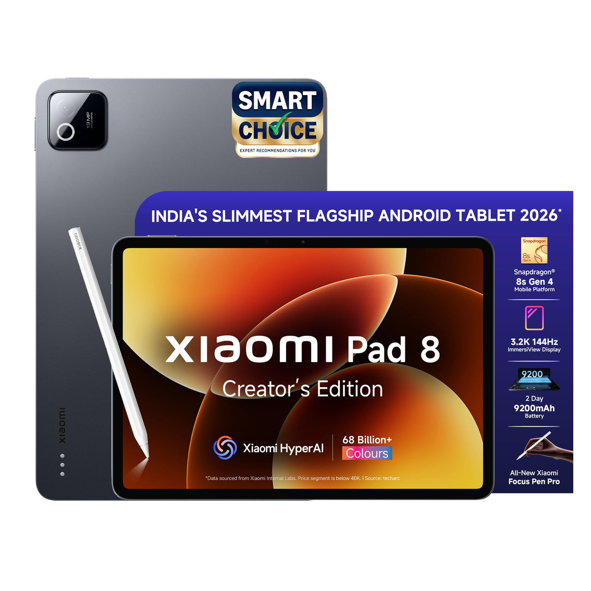 XIAOMI Pad 8, 11.2 -inch (28.44 CM), LCD 3.2K, 12GB RAM, 256GB ROM, Wi-Fi, Quad Speakers Dolby Atmos, Supports Focus Pen, AI Enabled - Unboxed