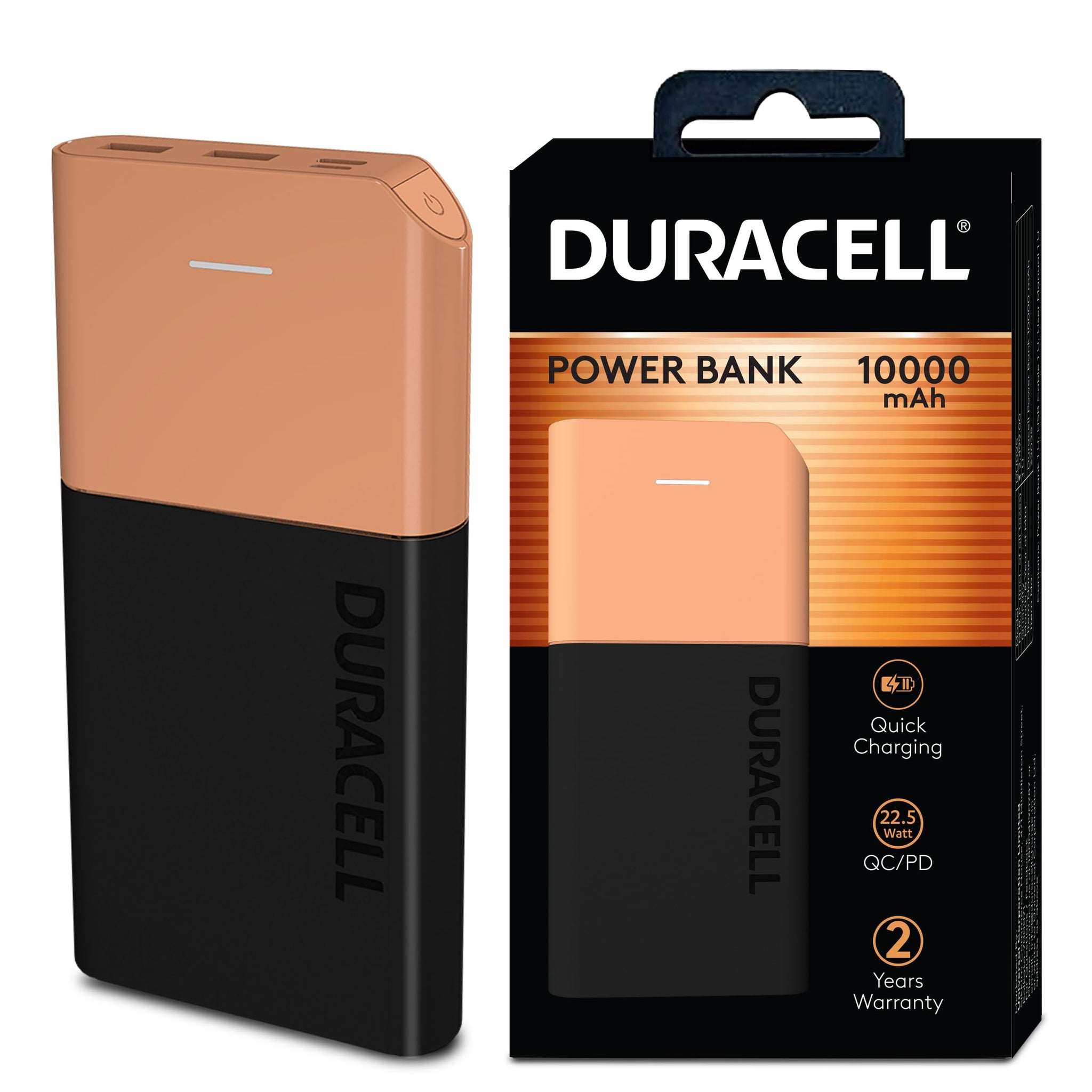 Duracell Power Bank 10000 mAh, Portable Charger, USB C/Micro USB Input