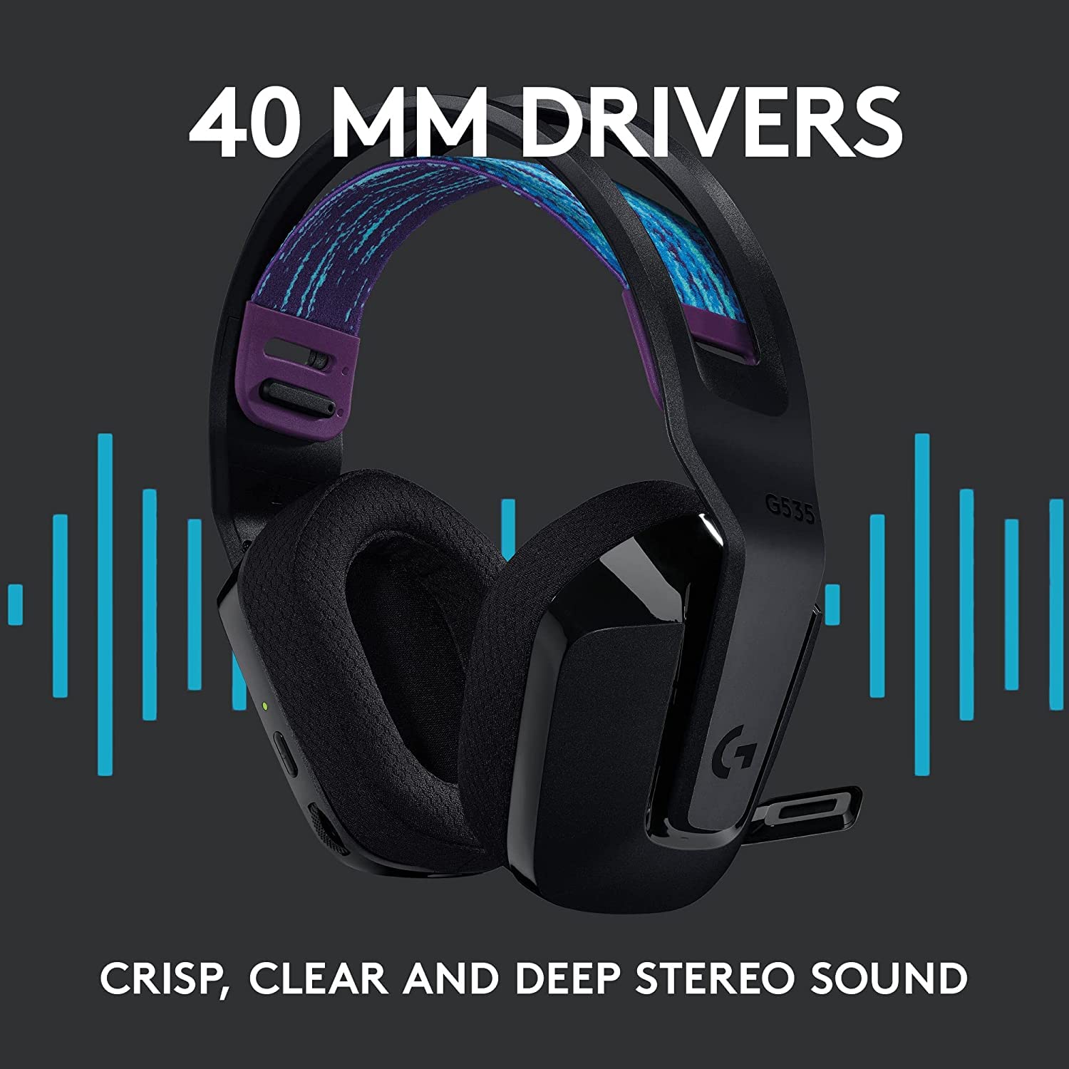 Logitech G535 Lightspeed Wireless Gaming Headset - Lightweight on-Ear Headphones, flip to Mute mic, Stereo, Compatible with PC, PS4, PS5, USB Rechargeable - Black