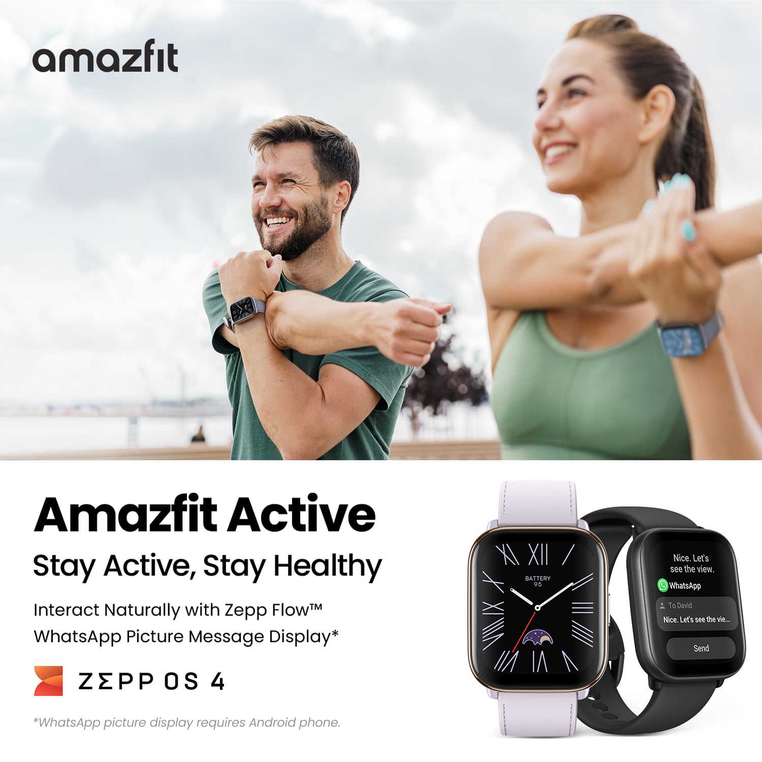 Amazfit Active 42mm AMOLED Smart Watch, Built in GPS, 14day Battery, 5ATM Water Resistant, for iOS & Android, Accurate Readings, BT Calls, Strava Support, Temperature Sensor, VO₂ Max (Midnight Black)