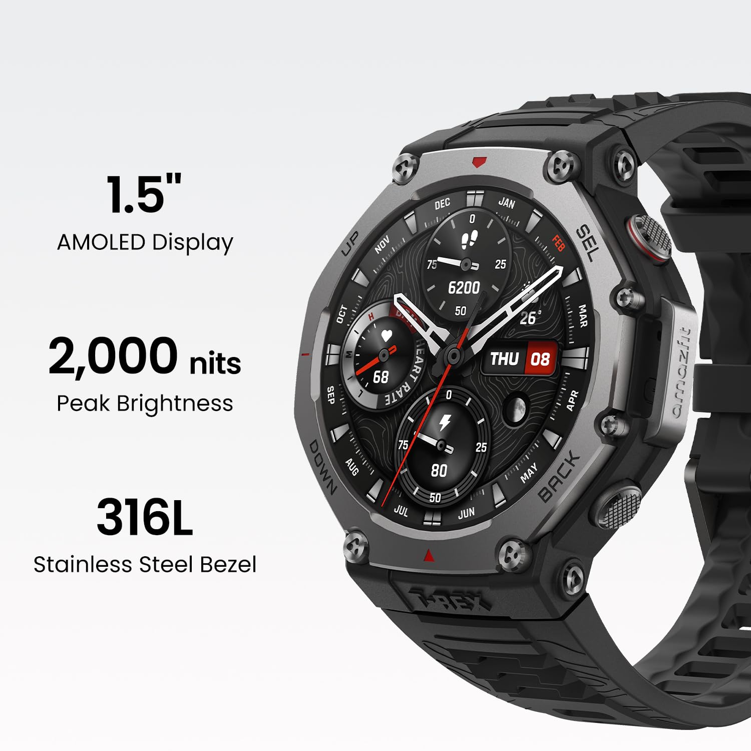 Amazfit T-Rex 3 (Smartchoice) Outdoor Rugged Military 48mm smart Watch Built in GPS, 27 Days Battery Life, Offline Maps, 2000 Nits Brightness, 10 ATM, AI Coach, for iOS & Android - Sealed