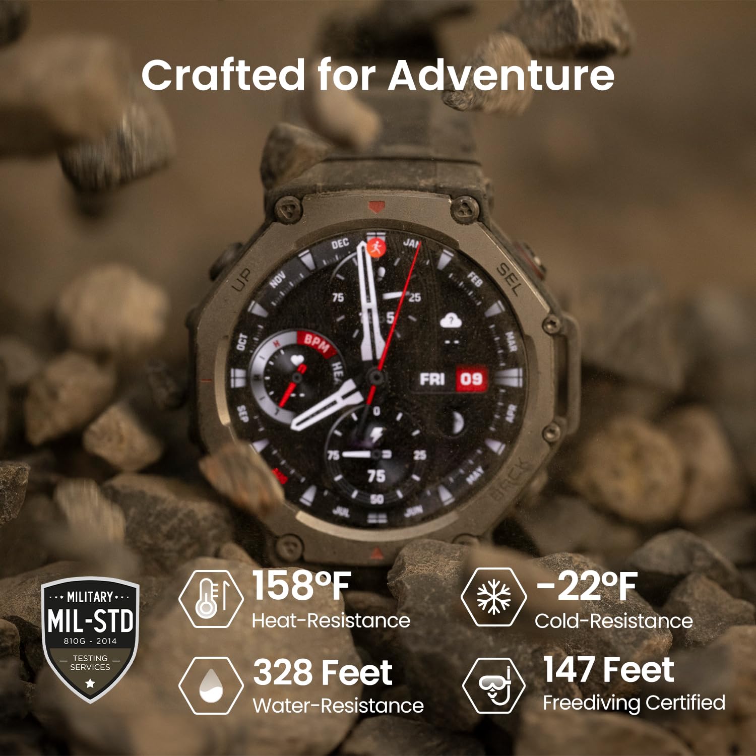 Amazfit T-Rex 3 (Smartchoice) Outdoor Rugged Military 48mm smart Watch Built in GPS, 27 Days Battery Life, Offline Maps, 2000 Nits Brightness, 10 ATM, AI Coach, for iOS & Android - Sealed
