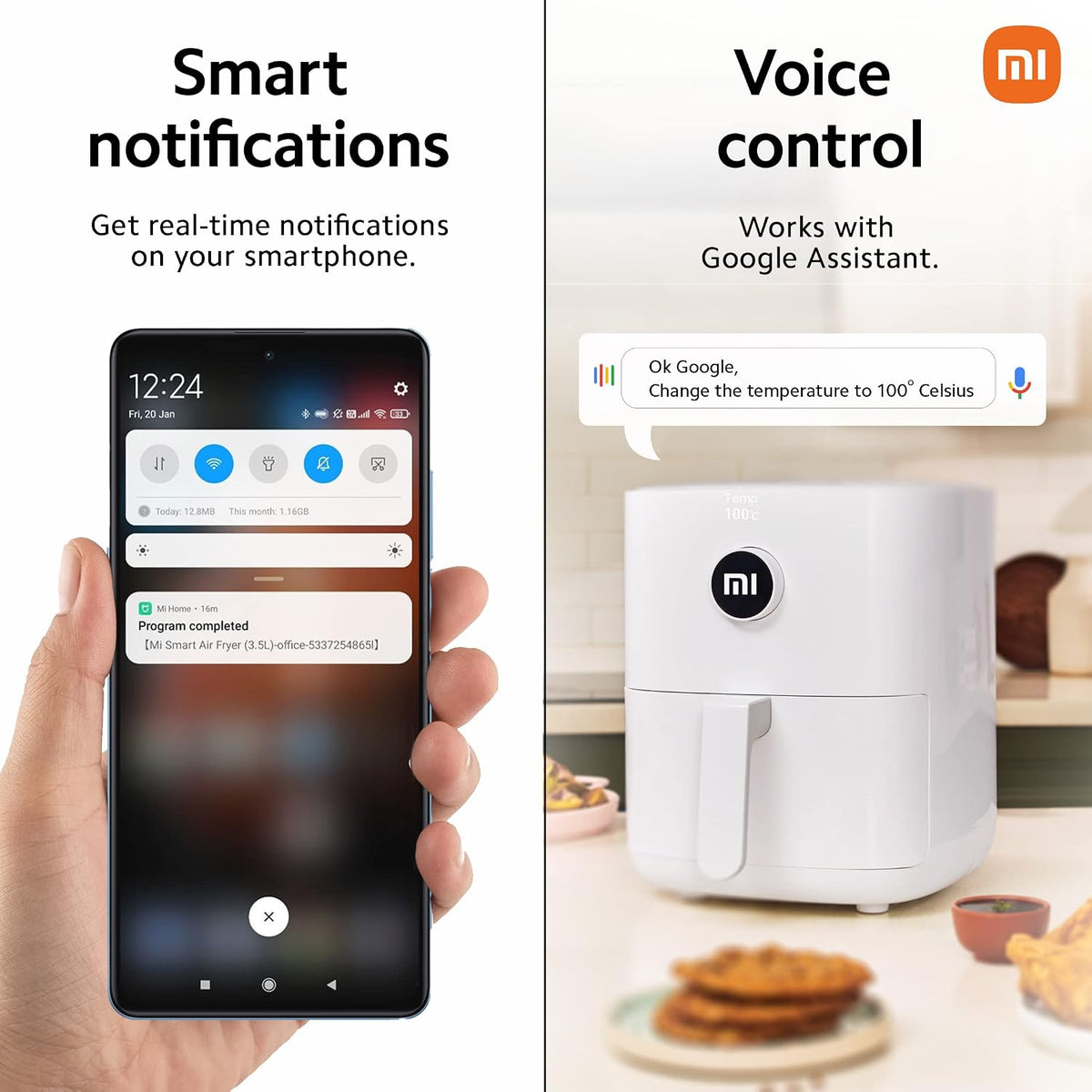 Xiaomi Smart Air Fryer for 4-5 People|90% Less Fat l 1500W Fast Cooking|7 Pre-set Menus|Grill, Bake, Fry, Reheat, Defrost|40-200 C l Dual Speed Technology|Voice Control|90+ Recipe 3.5 liter - Sealed