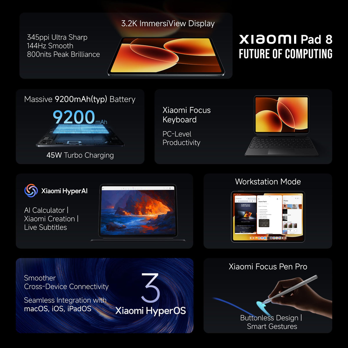 XIAOMI Pad 8, 11.2 -inch (28.44 CM), LCD 3.2K, 12GB RAM, 256GB ROM, Wi-Fi, Quad Speakers Dolby Atmos, Supports Focus Pen, AI Enabled - Unboxed