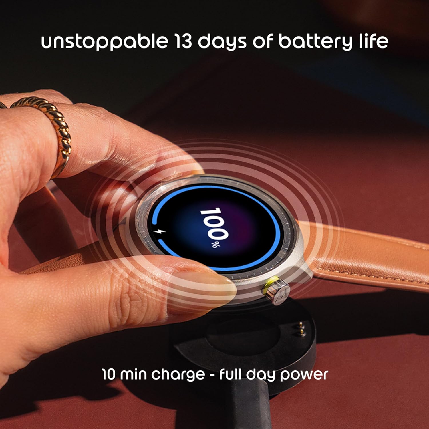 Motorola Moto Watch, 1.4 OLED, AOD, Auto-Brightness, Dual Band GPS, Powered by Polar Smartwatch (Pantone Volcanic Ash Band Strap, Free Size)