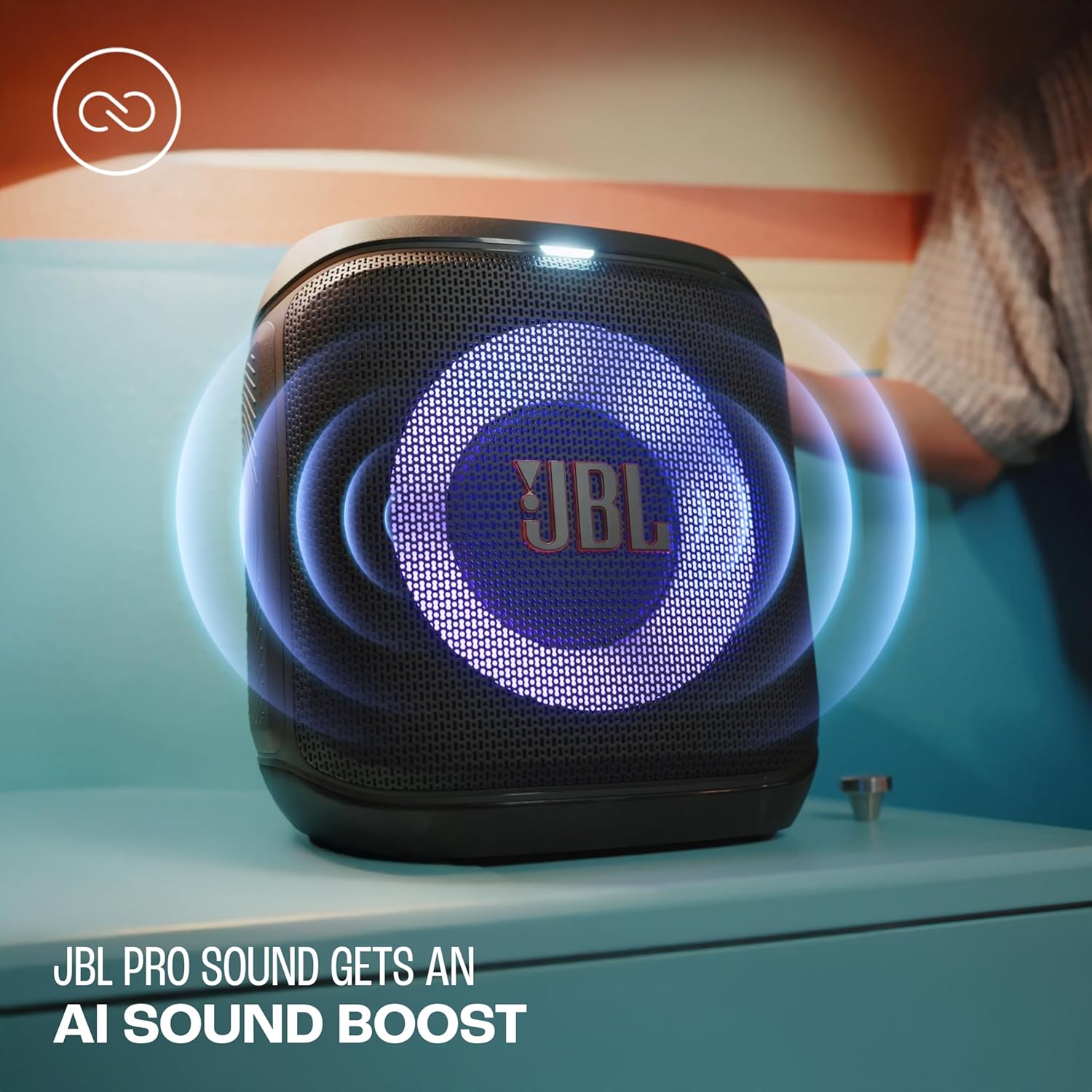 JBL Partybox Encore Essential 2 Wireless Bluetooth Party Speaker, AI Sound Boost, Dynamic Light Show, Upto 15Hrs Playtime, Multi-Speaker Connection by Auracast, Guitar & Mic Inputs, PartyBox App-Black