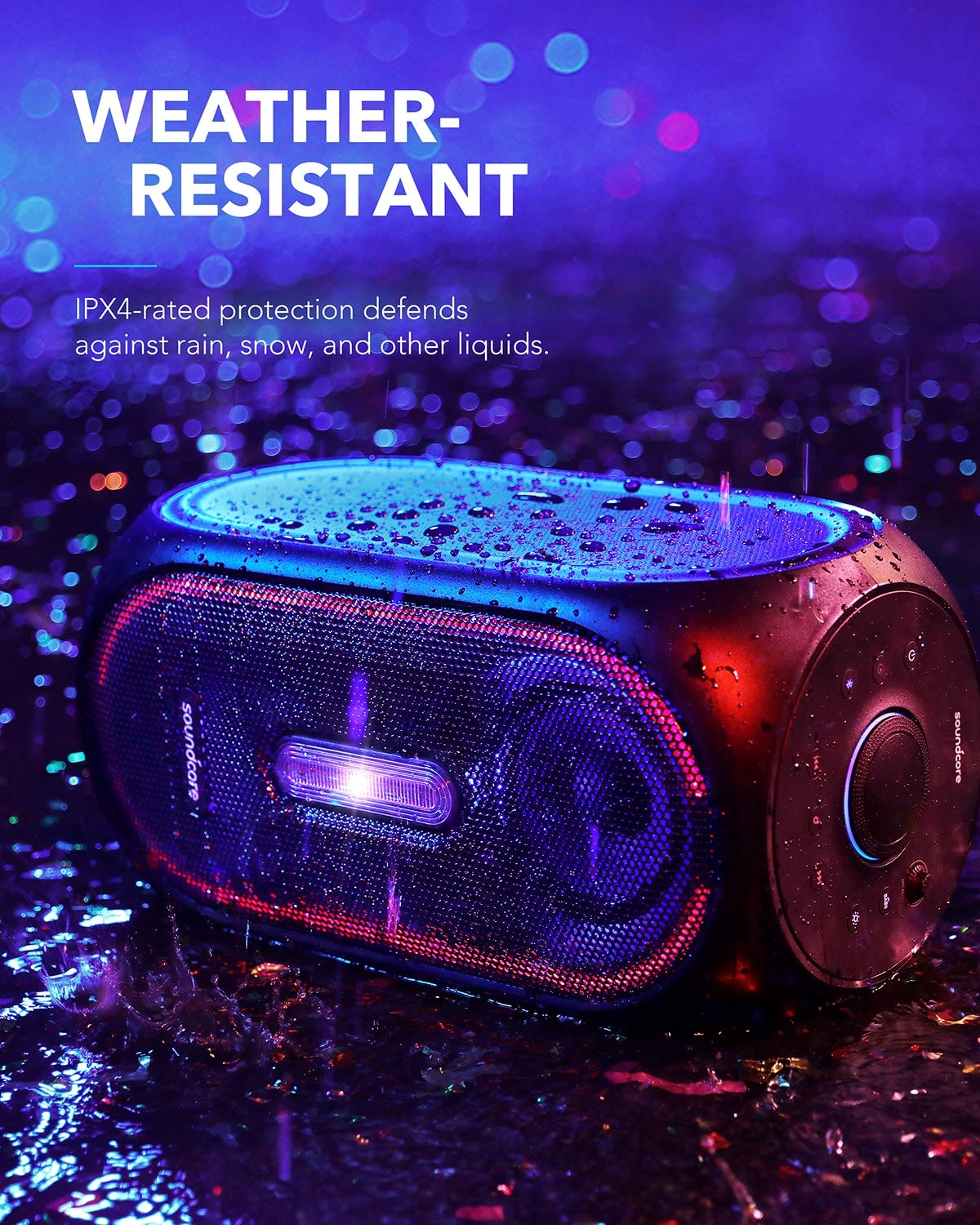 Soundcore by Anker Rave + Portable Party Speaker 160W, Light Show, 24h Playtime, PowerIQ, BassUp Technology, Water Resistant, Party Speaker with Microphone Input for Karaoke, BBQ, Outdoor - Unboxed