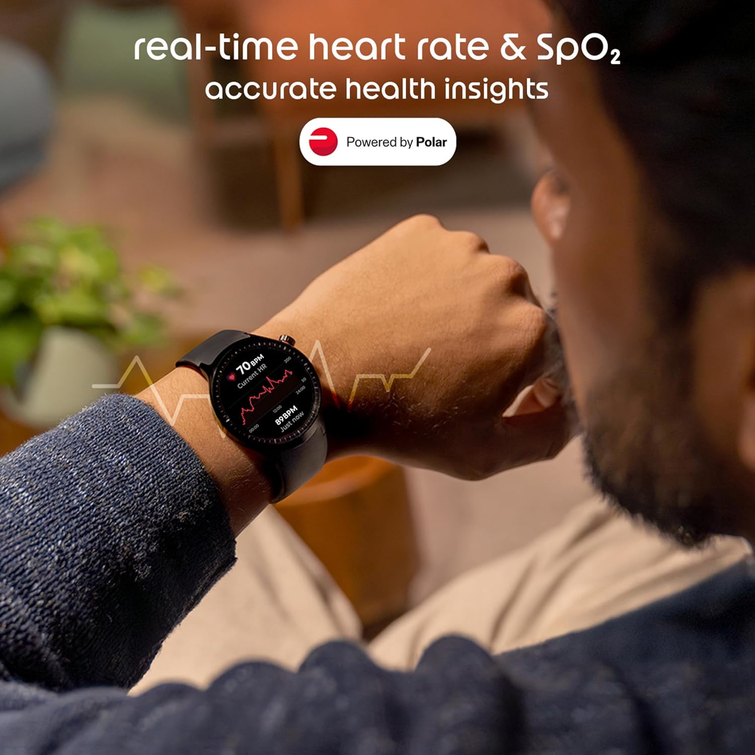 Motorola Moto Watch, 1.4 OLED, AOD, Auto-Brightness, Dual Band GPS, Powered by Polar Smartwatch (Pantone Volcanic Ash Band Strap, Free Size)